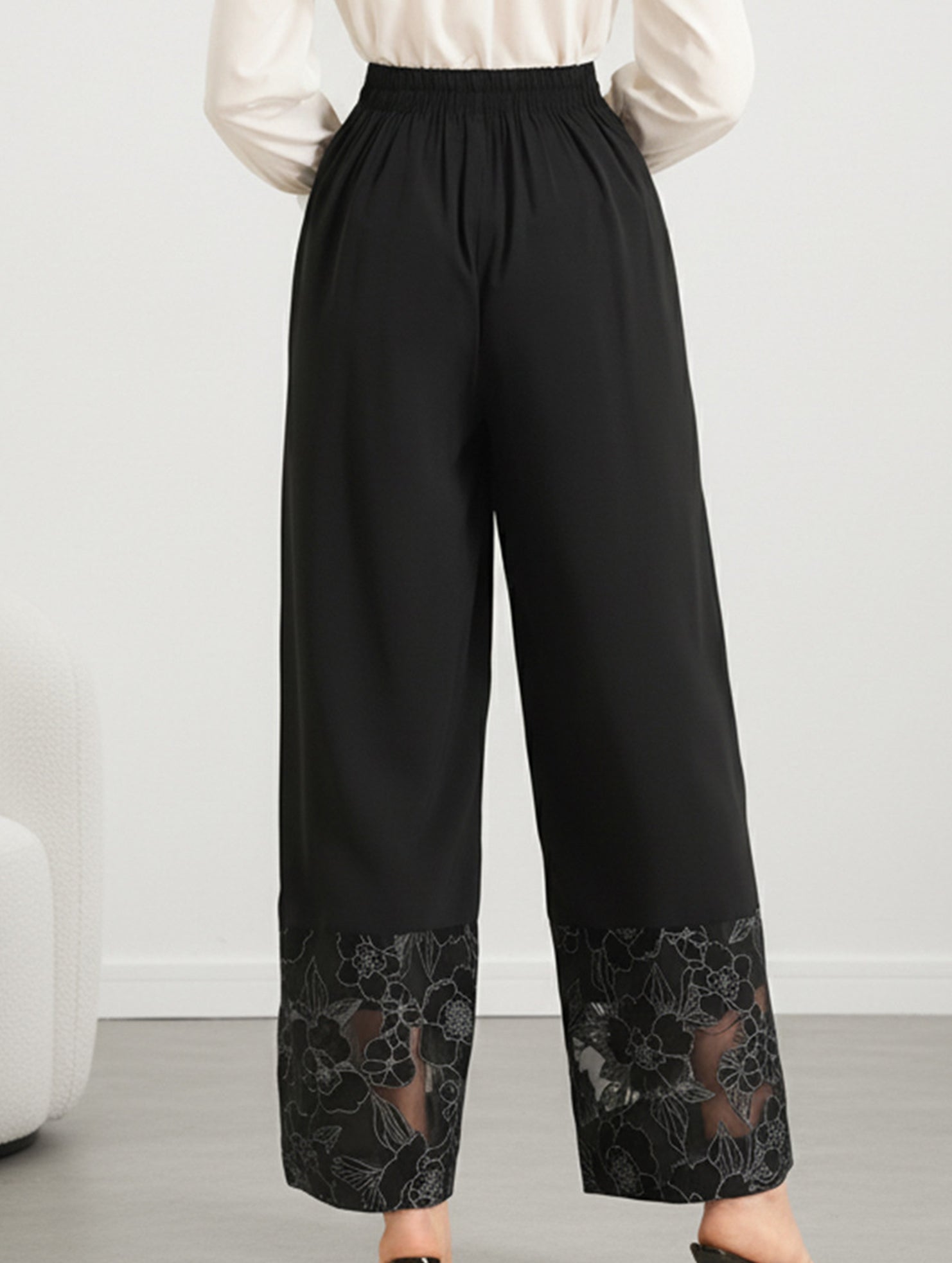 Sheer Lace Patchwork Straight Leg Pants_CWBLP01477