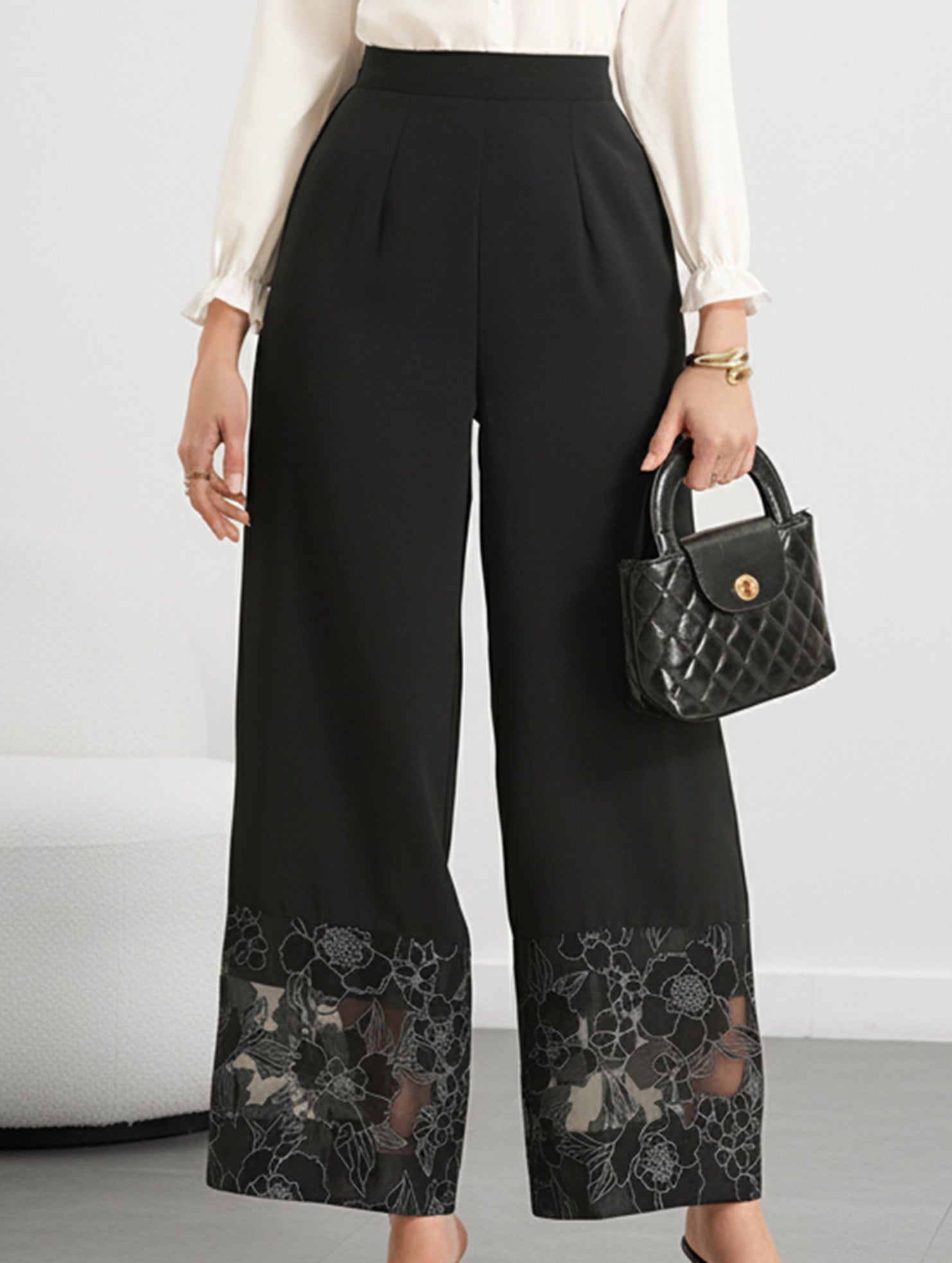 Sheer Lace Patchwork Straight Leg Pants_CWBLP01477