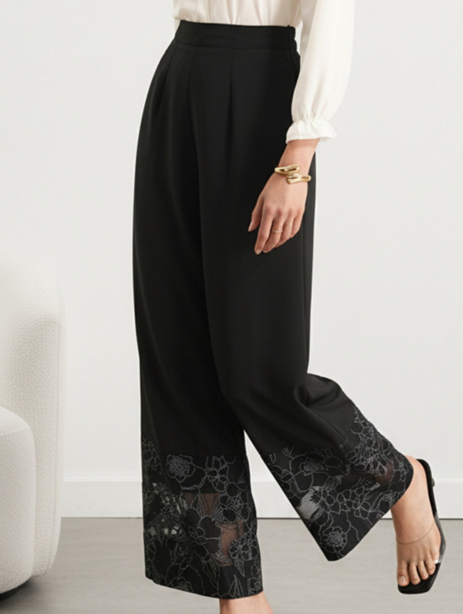 Sheer Lace Patchwork Straight Leg Pants_CWBLP01477