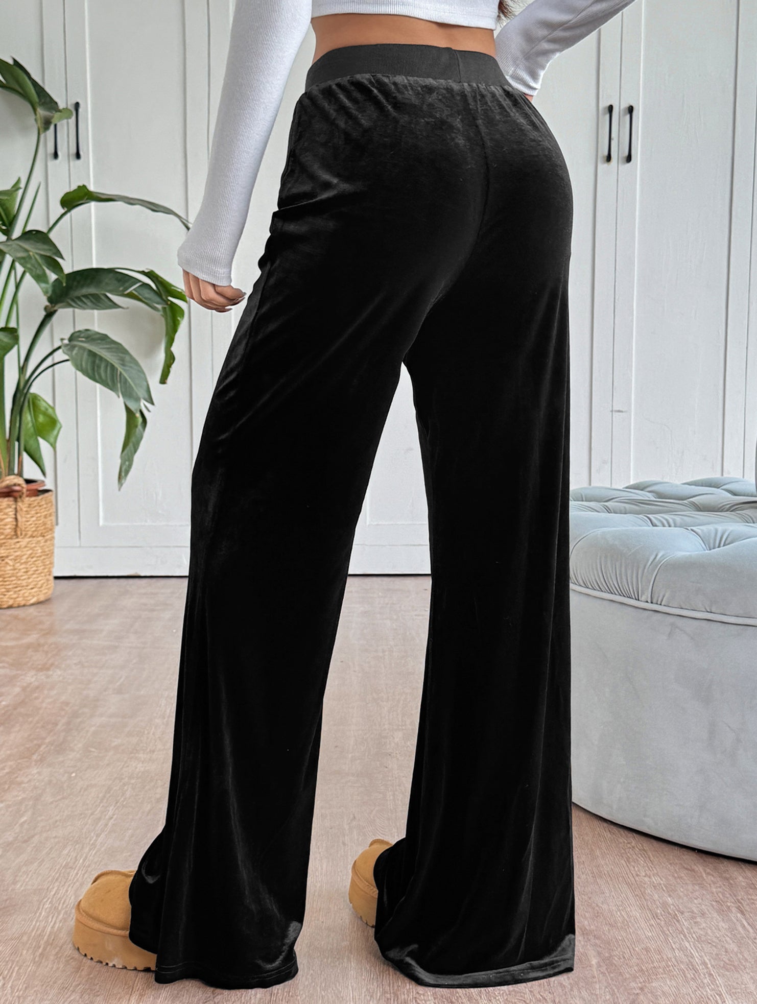 Velvet Flared Pants High Waist Long Pants_CWBLP01483