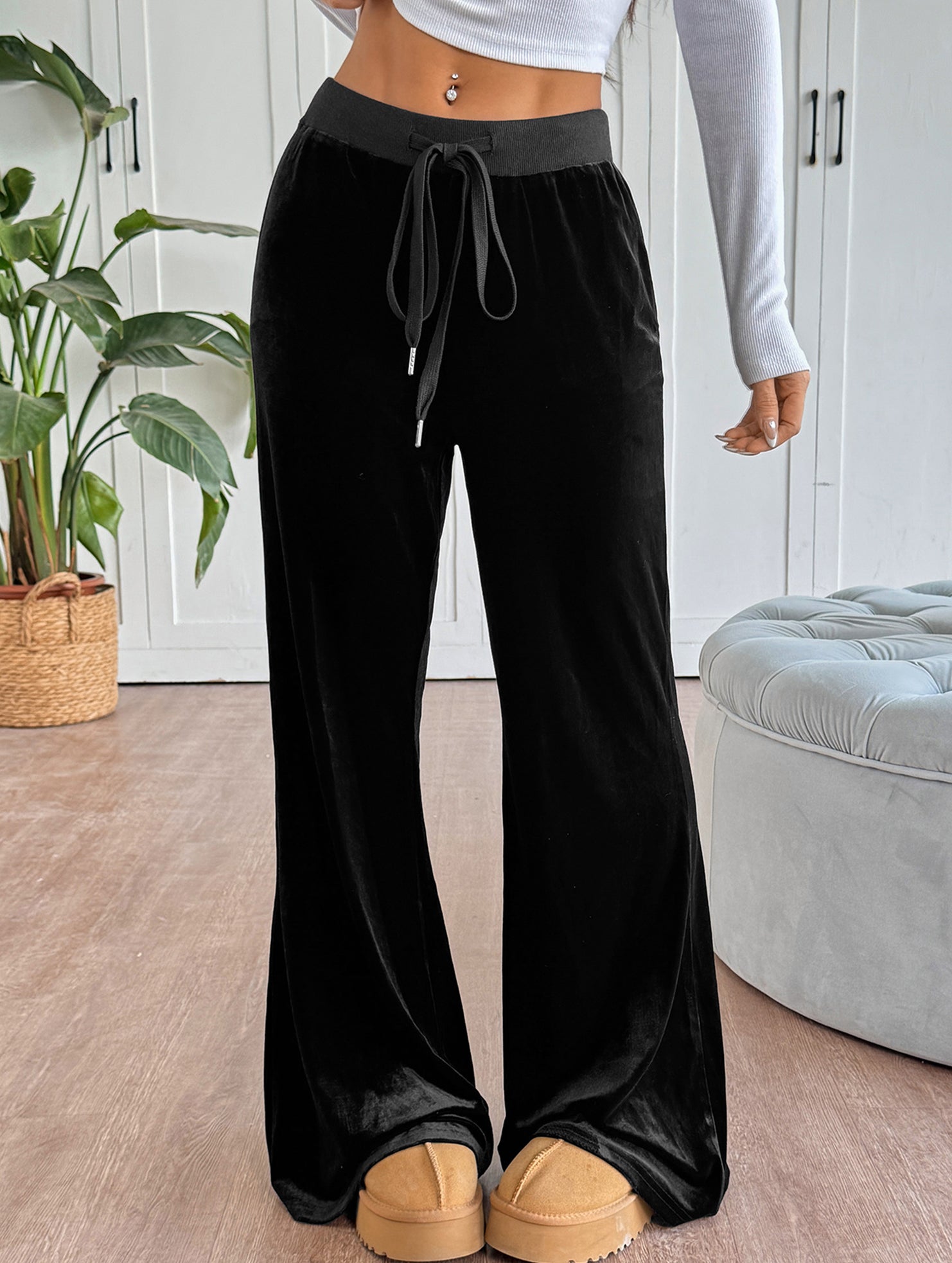 Velvet Flared Pants High Waist Long Pants_CWBLP01483