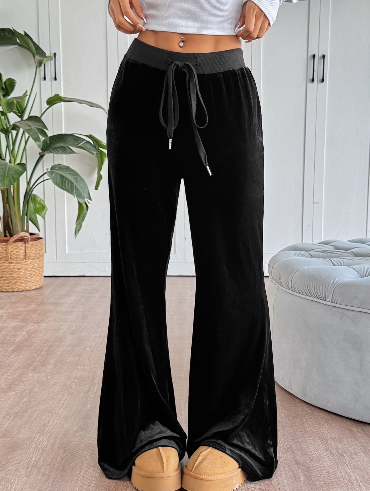 Velvet Flared Pants High Waist Long Pants_CWBLP01483