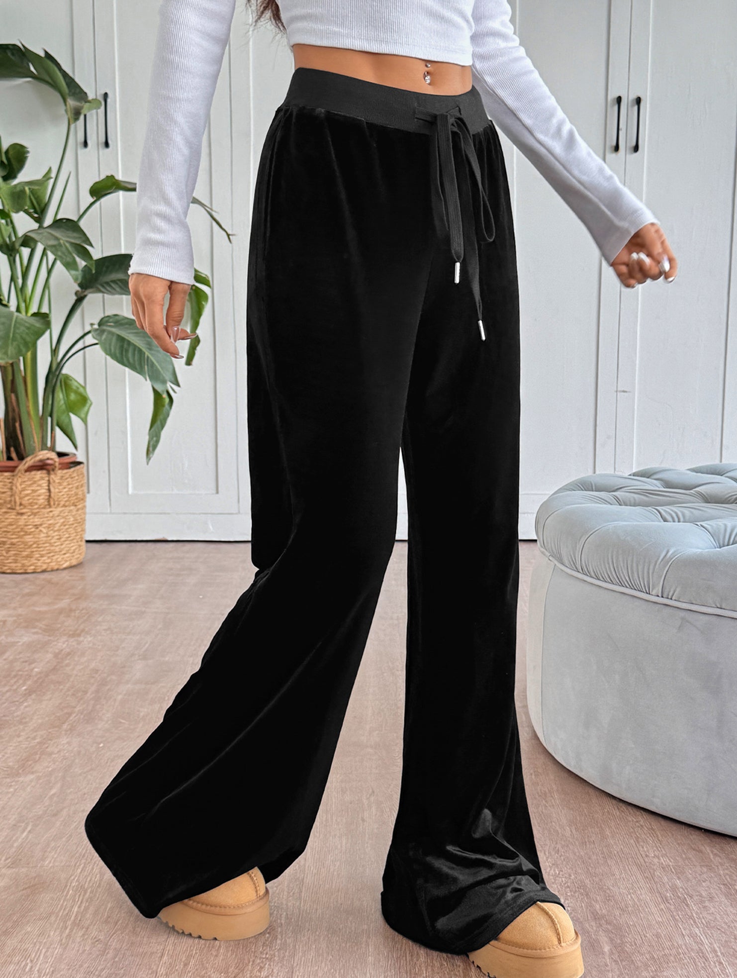 Velvet Flared Pants High Waist Long Pants_CWBLP01483