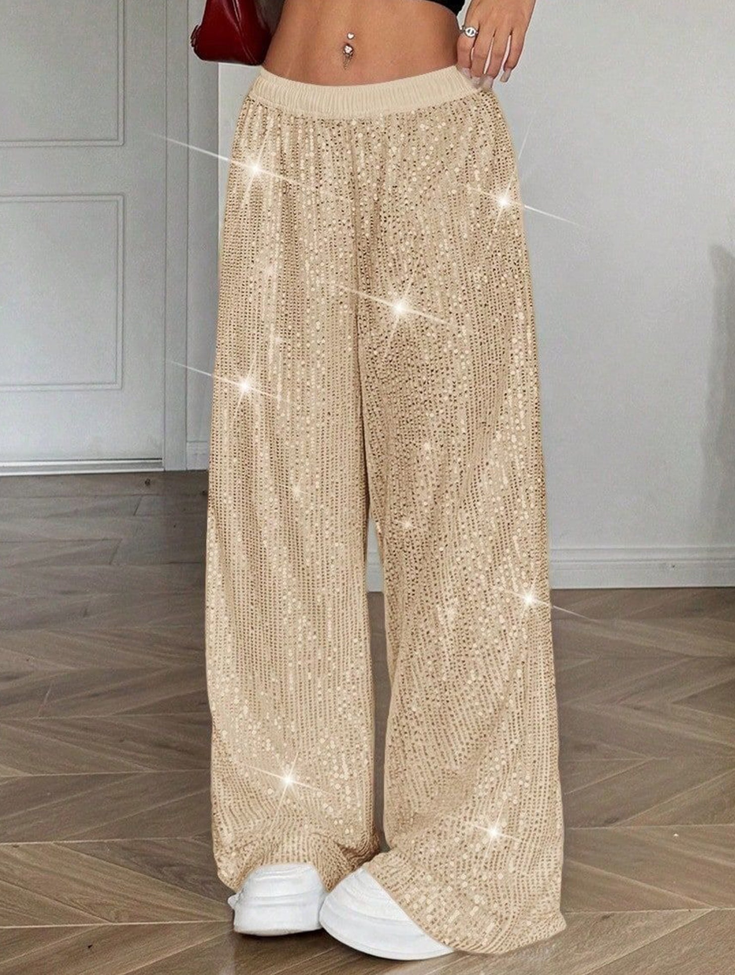 Sequin Straight Leg Wide Work Pants_CWBLP01496