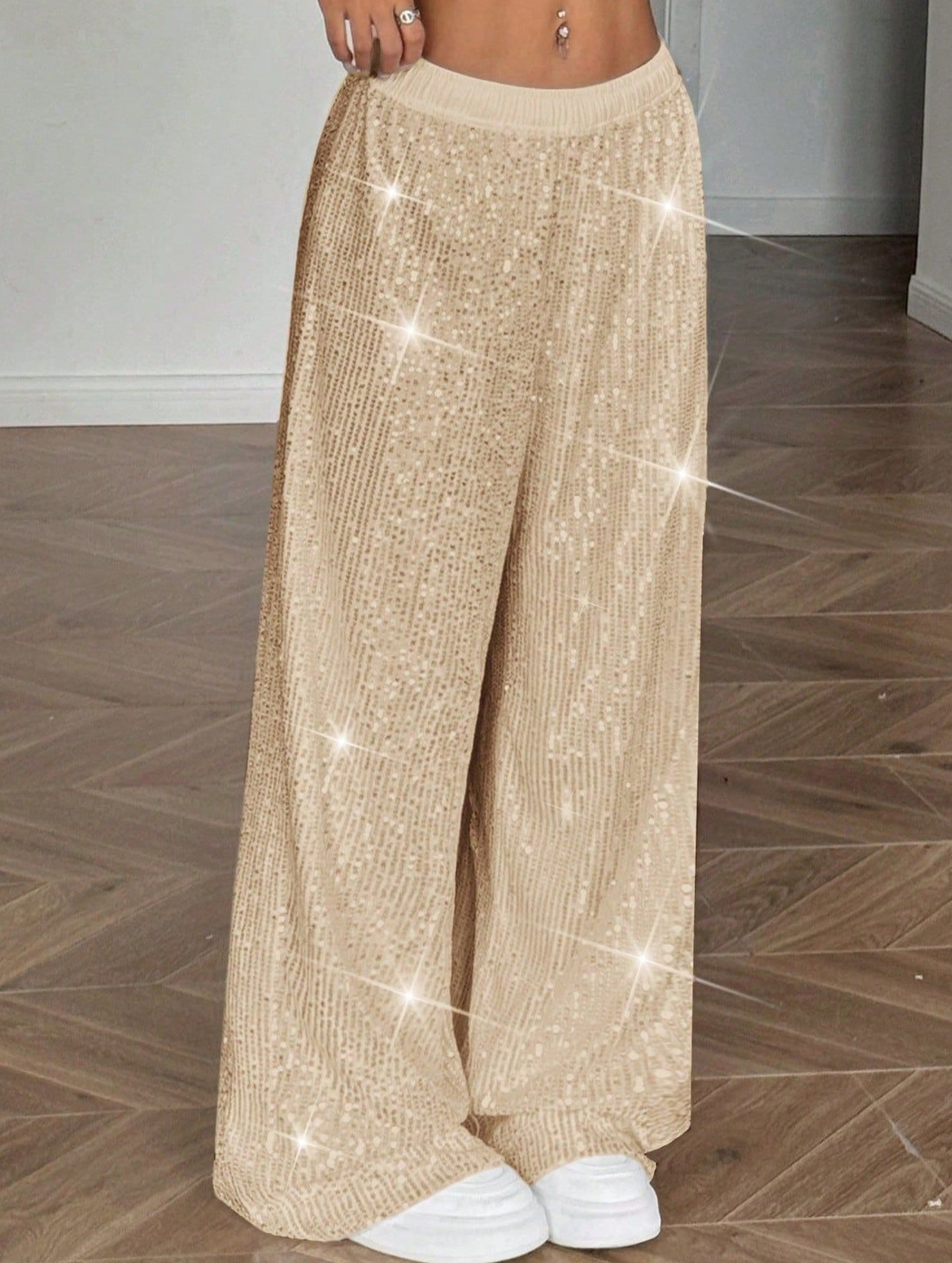 Sequin Straight Leg Wide Work Pants_CWBLP01496