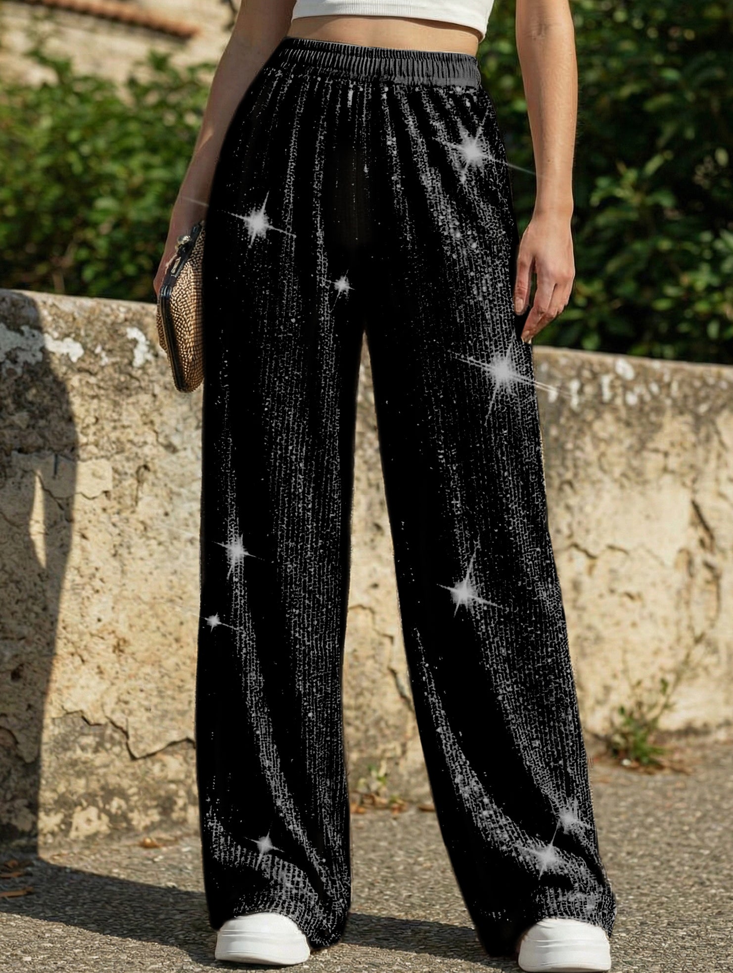 Sequin Straight Leg Wide Work Pants_CWBLP01496