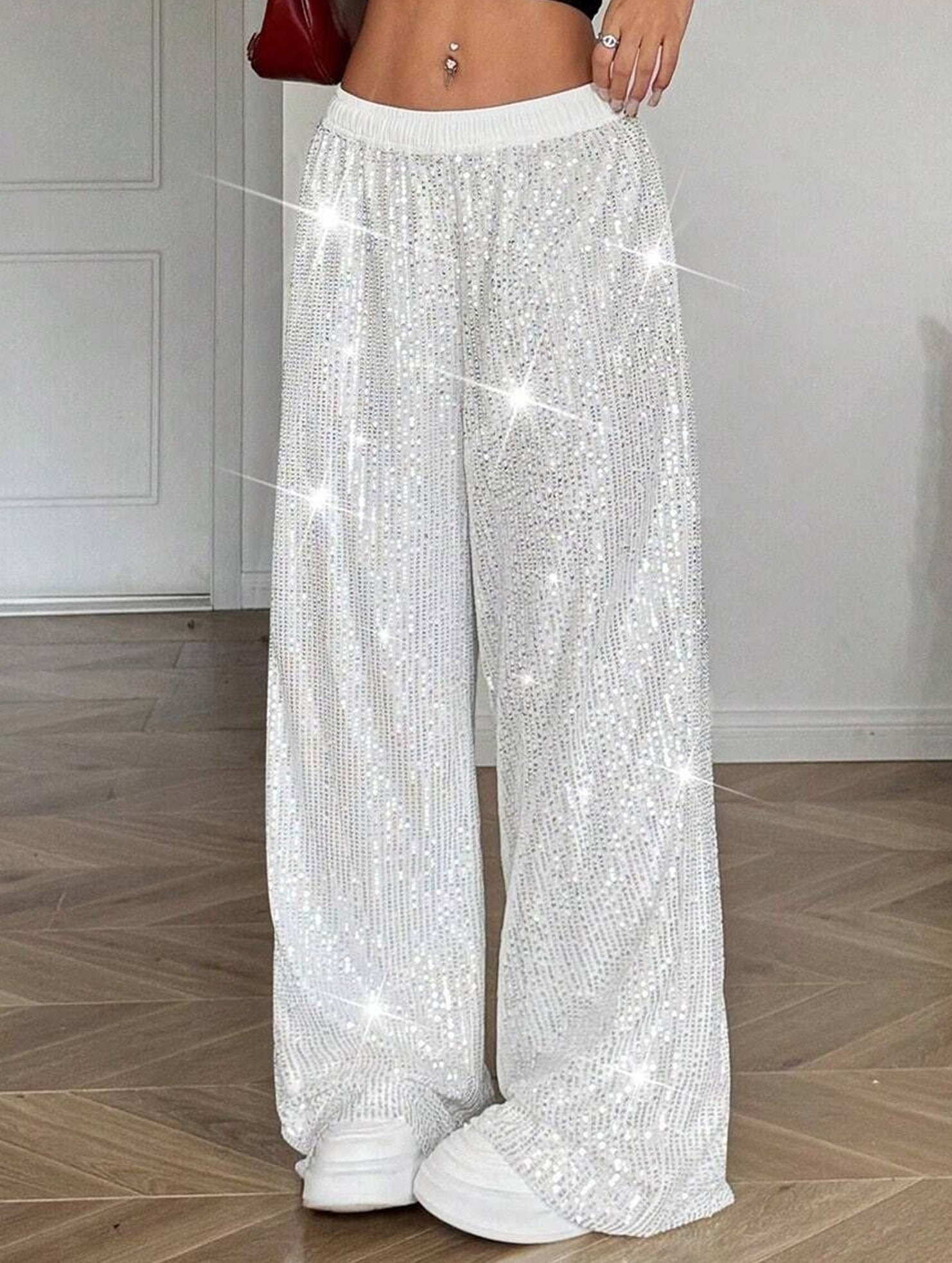 Sequin Straight Leg Wide Work Pants_CWBLP01496