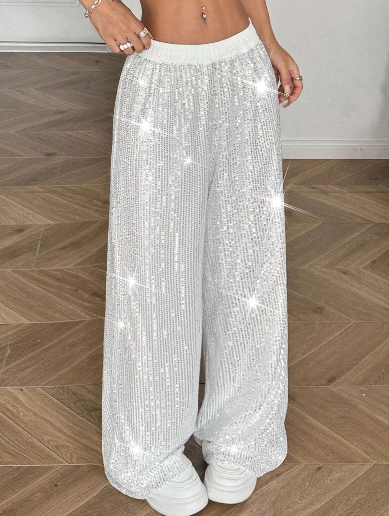 Sequin Straight Leg Wide Work Pants_CWBLP01496