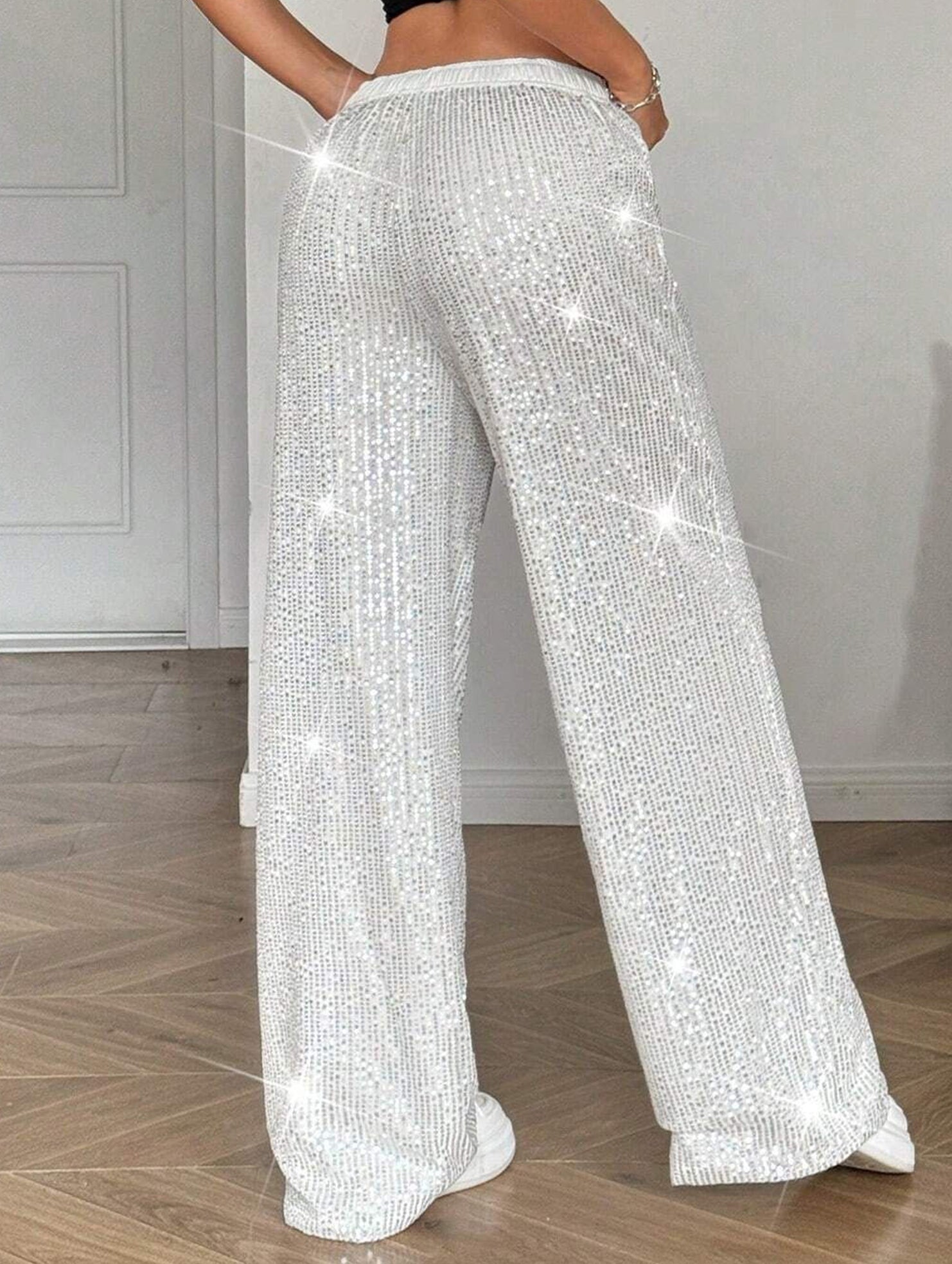 Sequin Straight Leg Wide Work Pants_CWBLP01496