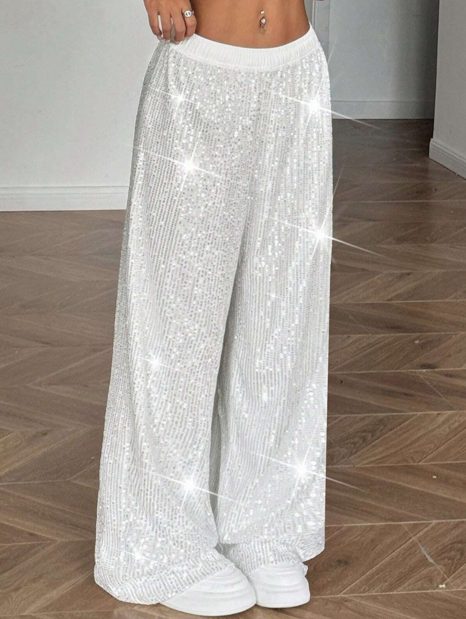 Sequin Straight Leg Wide Work Pants_CWBLP01496
