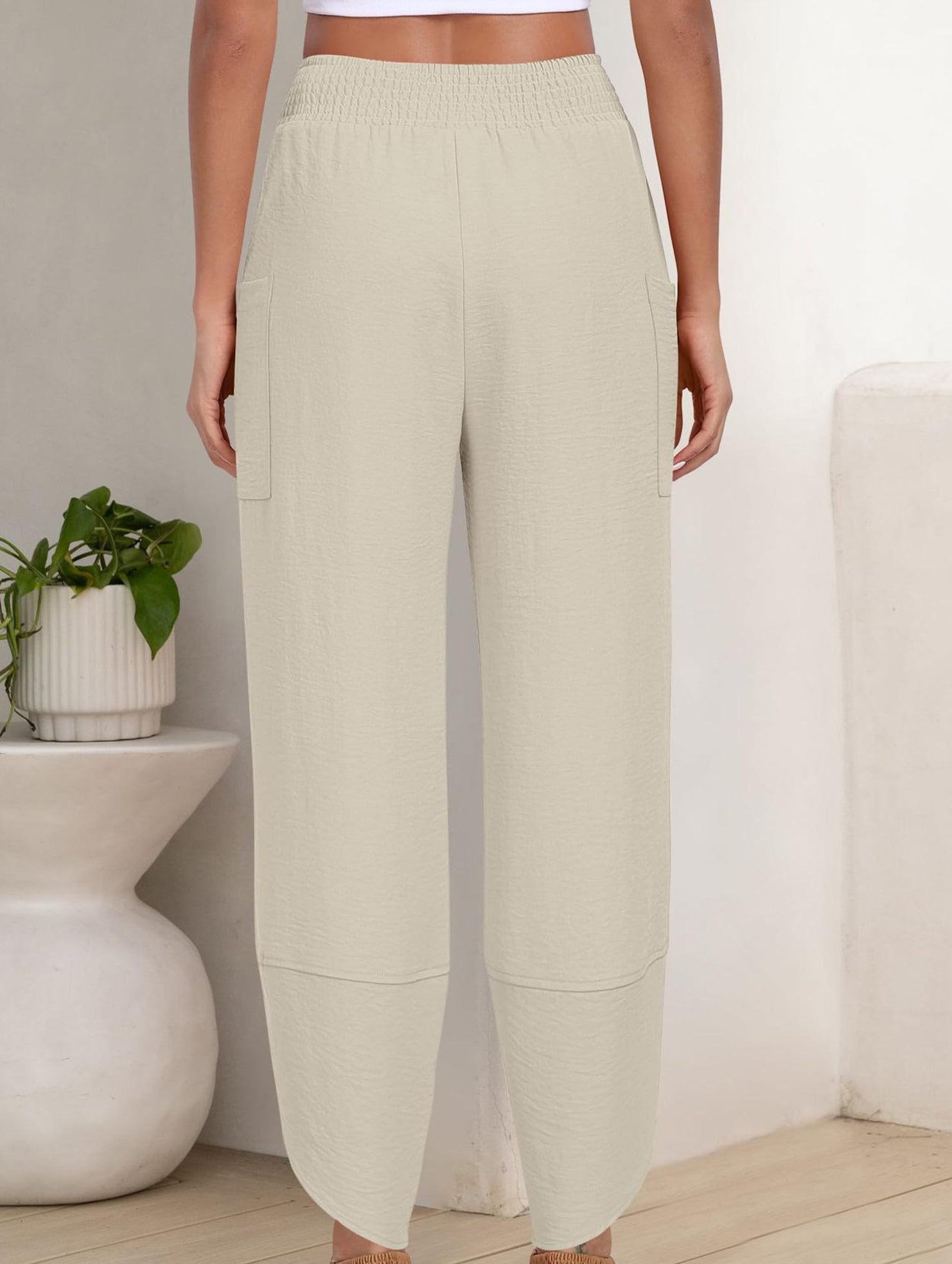 Mid Rise Loose Solid Casual Pants_CWBLP01497