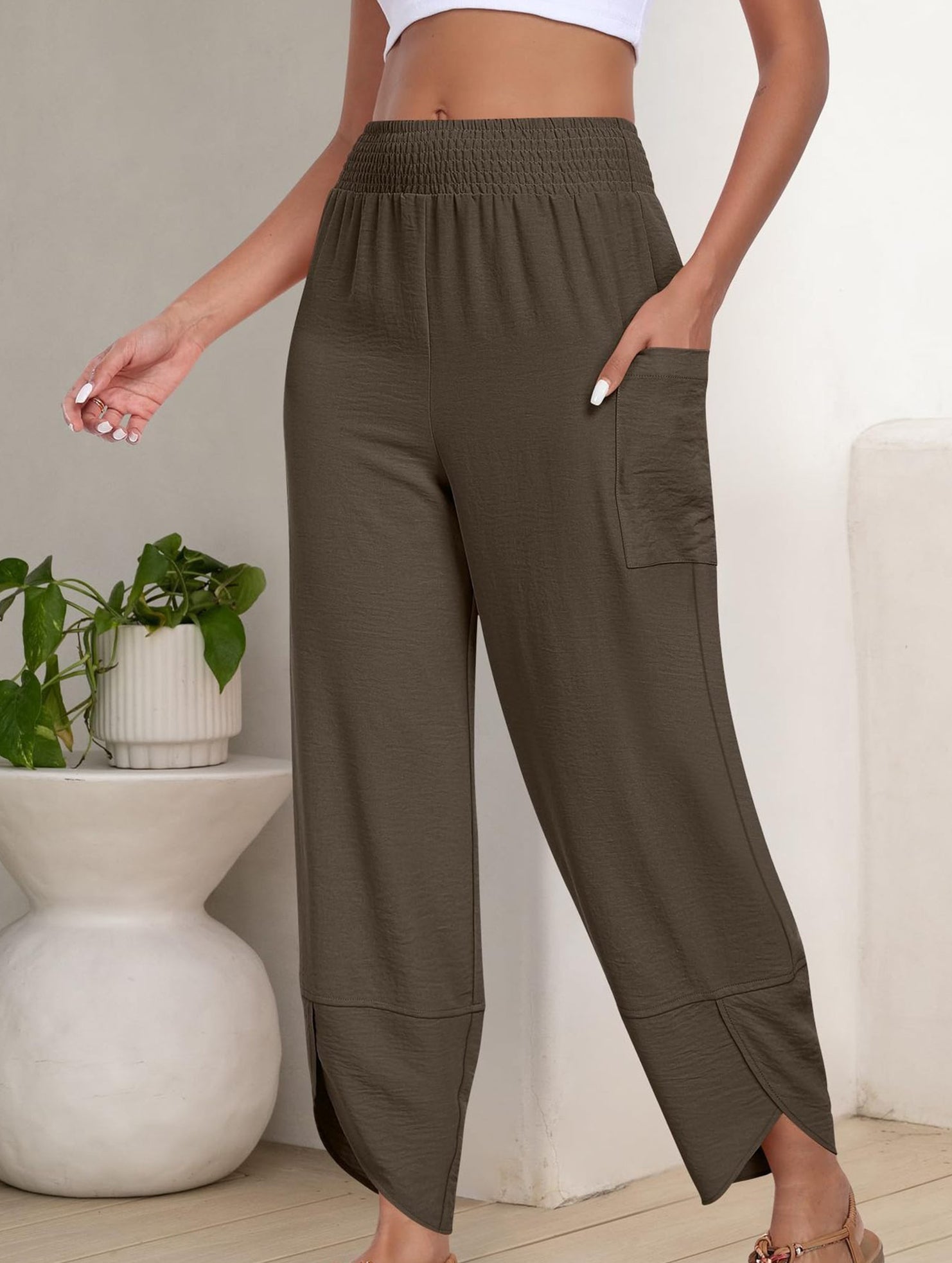 Mid Rise Loose Solid Casual Pants_CWBLP01497