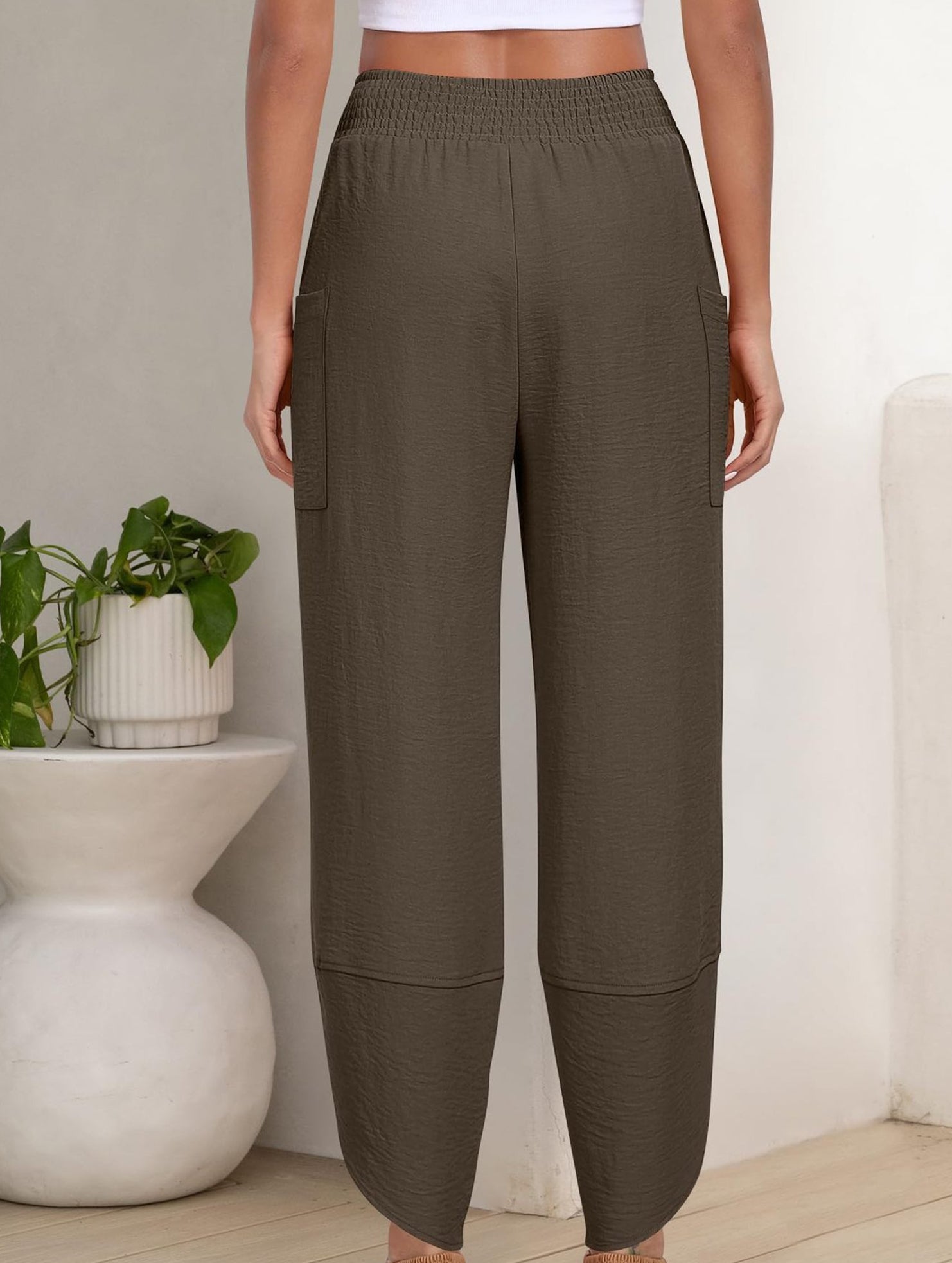 Mid Rise Loose Solid Casual Pants_CWBLP01497