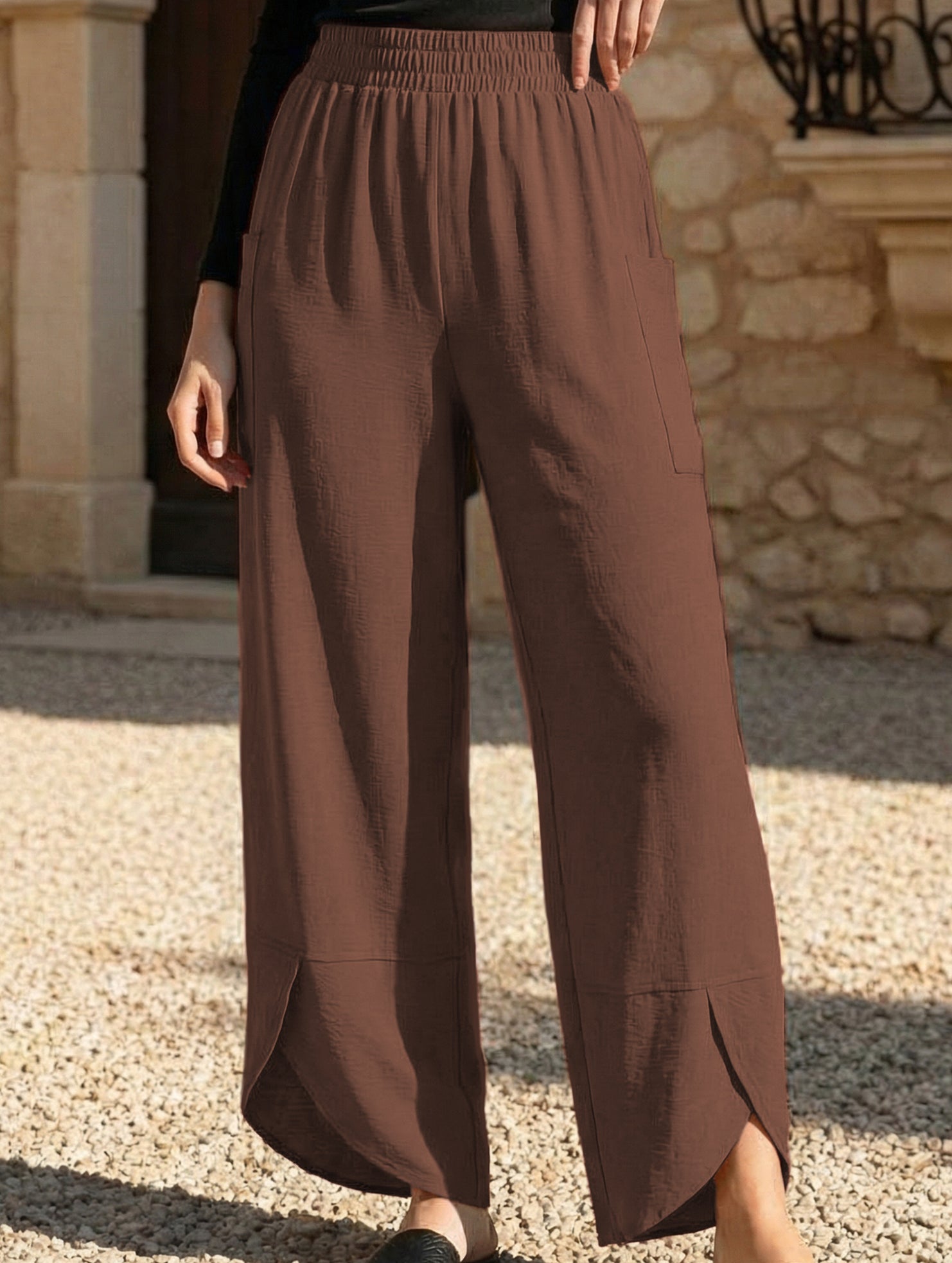 Mid Rise Loose Solid Casual Pants_CWBLP01497