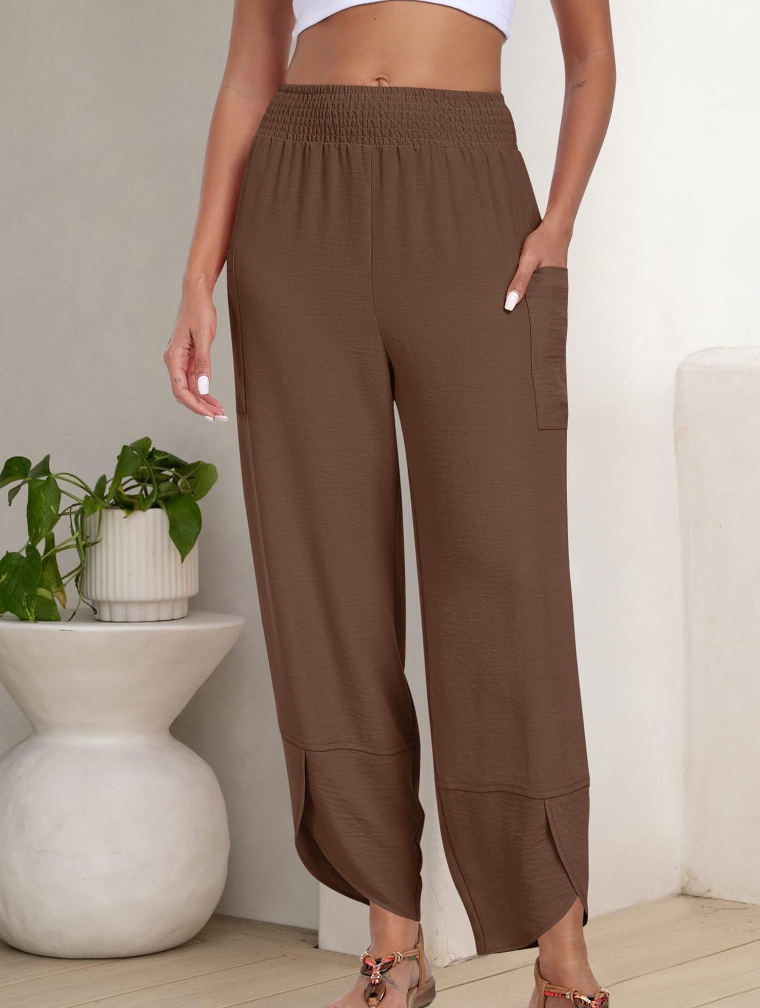 Mid Rise Loose Solid Casual Pants_CWBLP01497