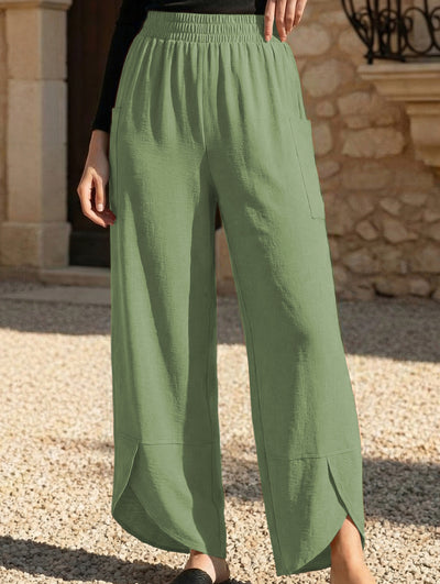 Mid Rise Loose Solid Casual Pants_CWBLP01497