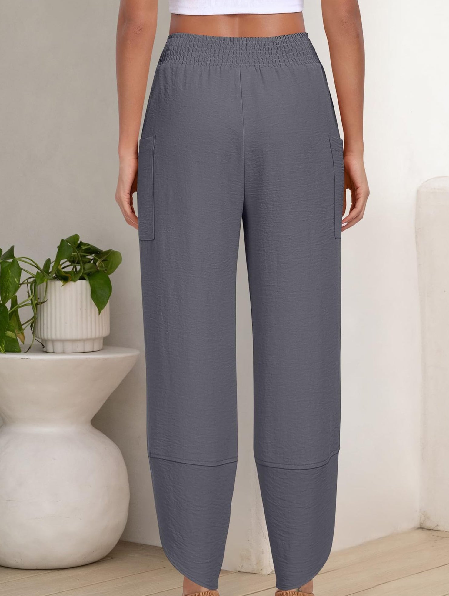 Mid Rise Loose Solid Casual Pants_CWBLP01497