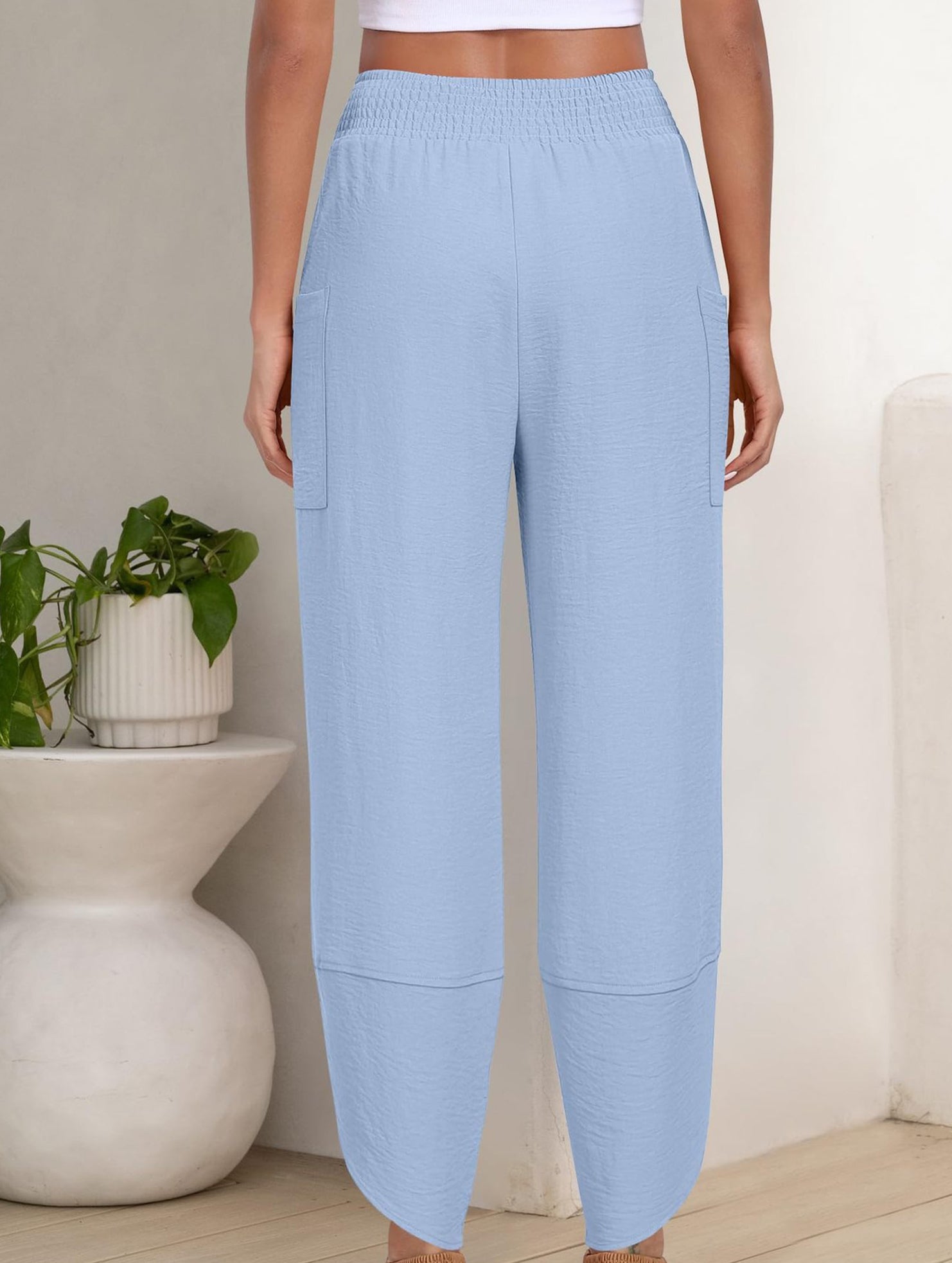 Mid Rise Loose Solid Casual Pants_CWBLP01497