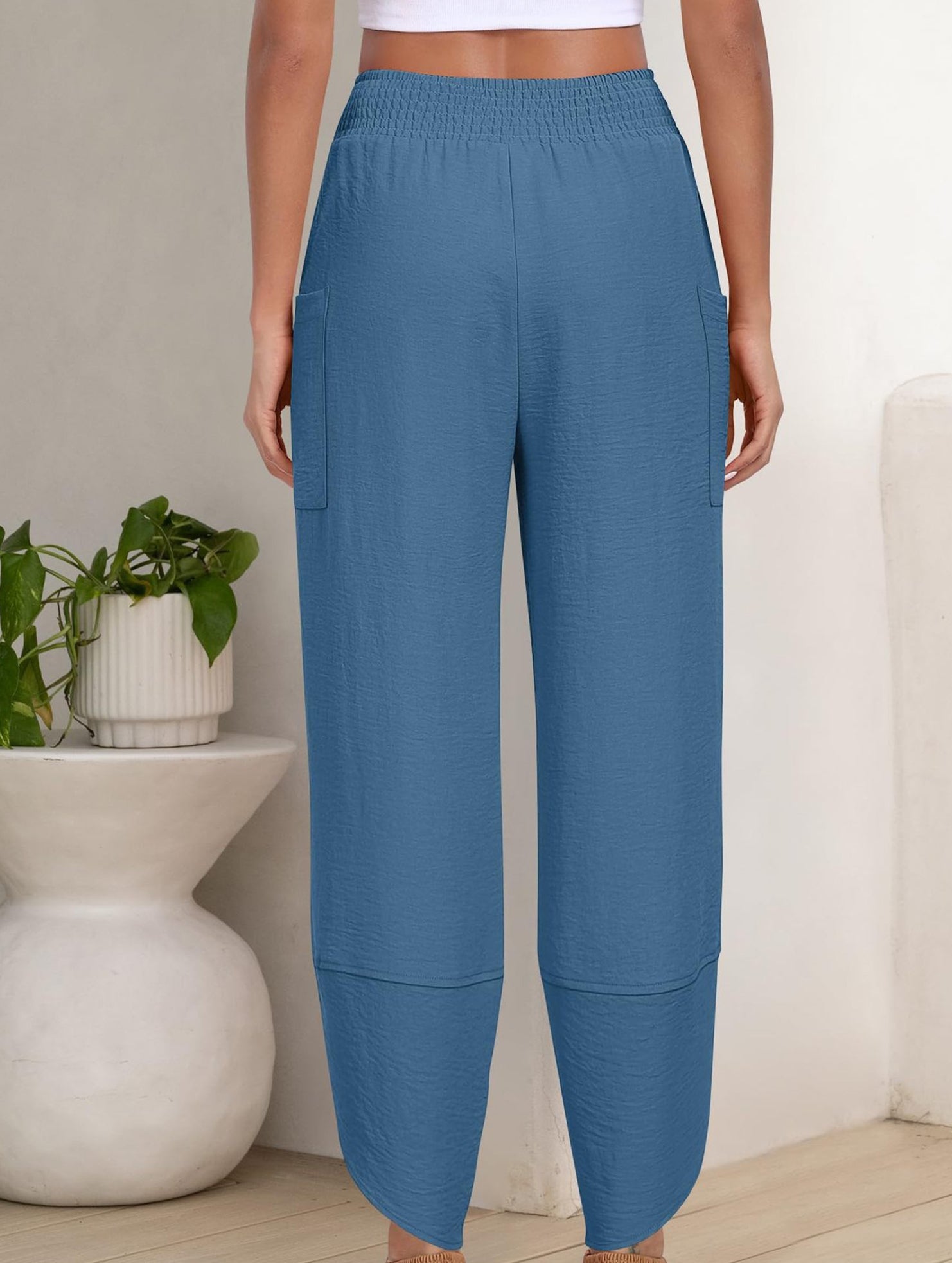Mid Rise Loose Solid Casual Pants_CWBLP01497