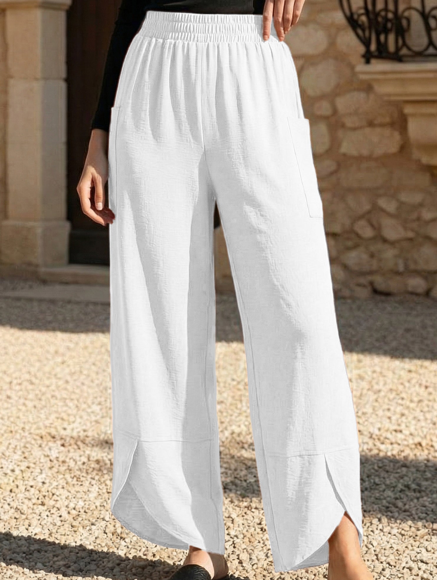 Mid Rise Loose Solid Casual Pants_CWBLP01497