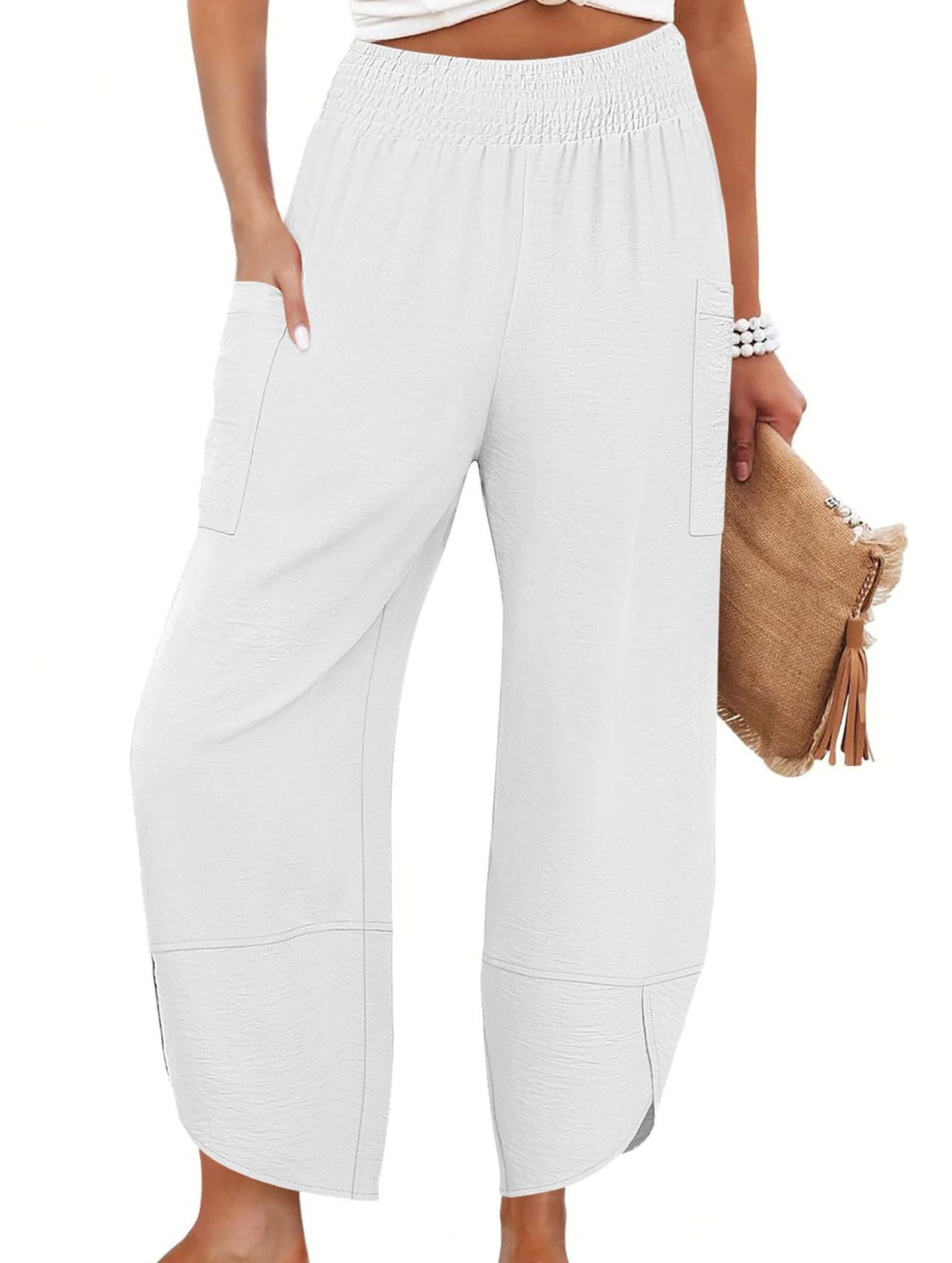 Mid Rise Loose Solid Casual Pants_CWBLP01497