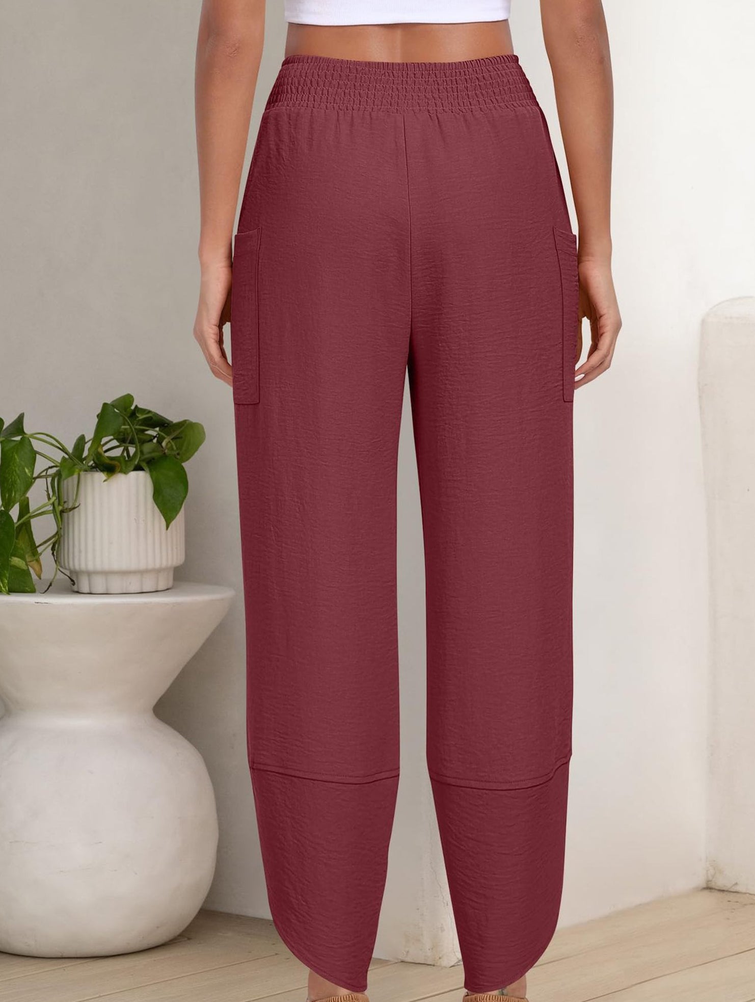 Mid Rise Loose Solid Casual Pants_CWBLP01497