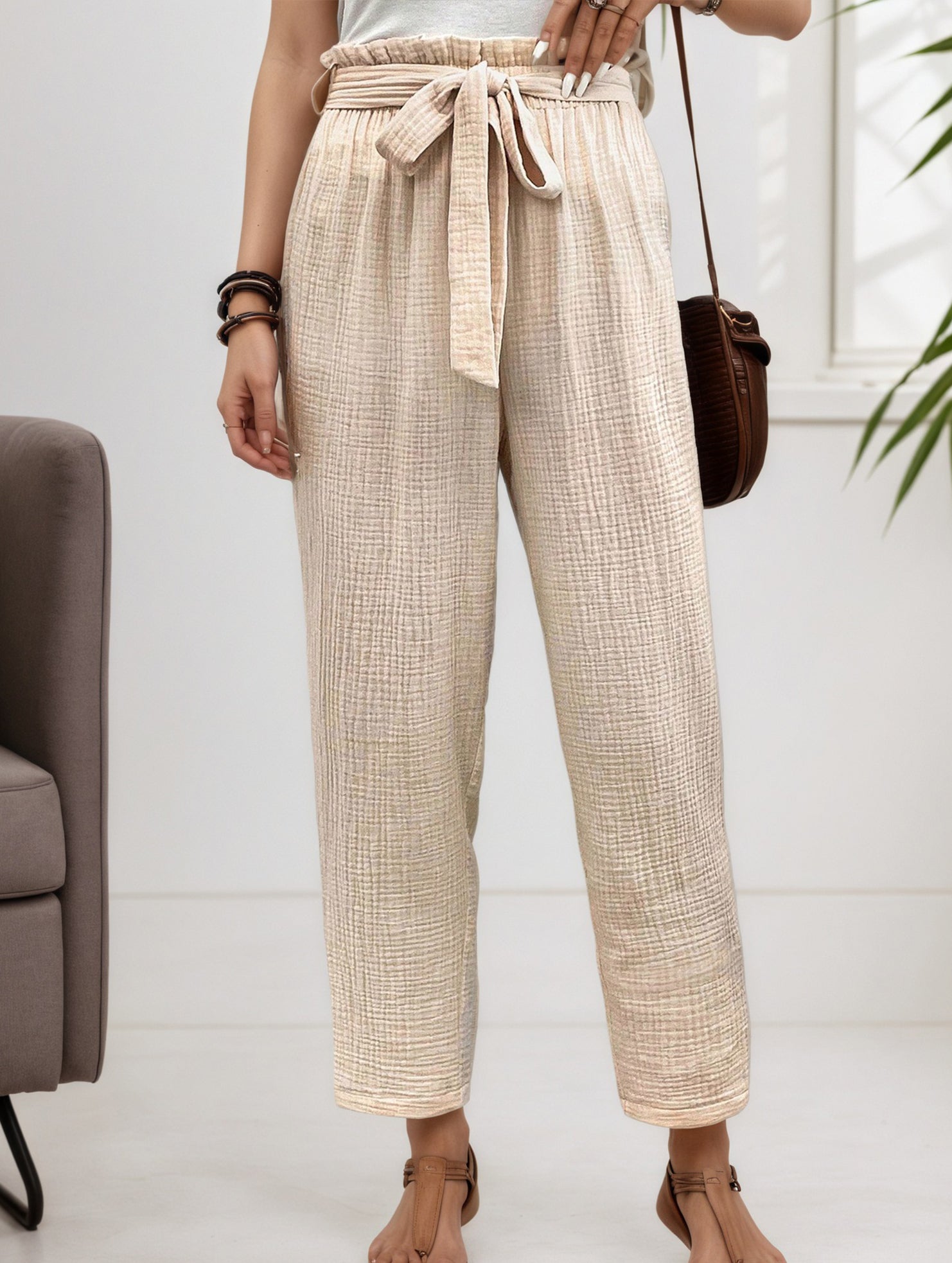 Tie Waist Straight Leg Casual Pants_CWBLP01509