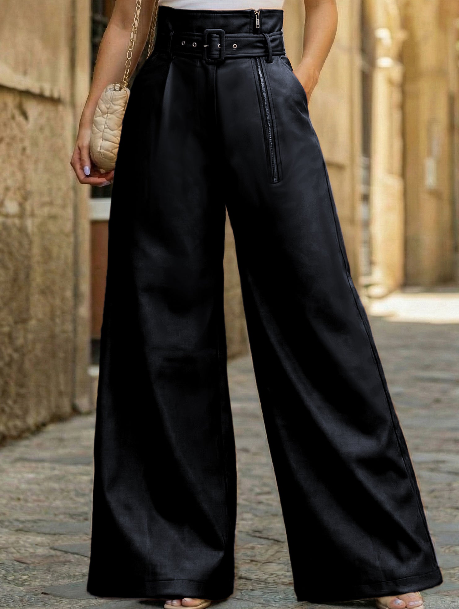 High Waist PU Leather Wide Leg Pants_CWBLP01521