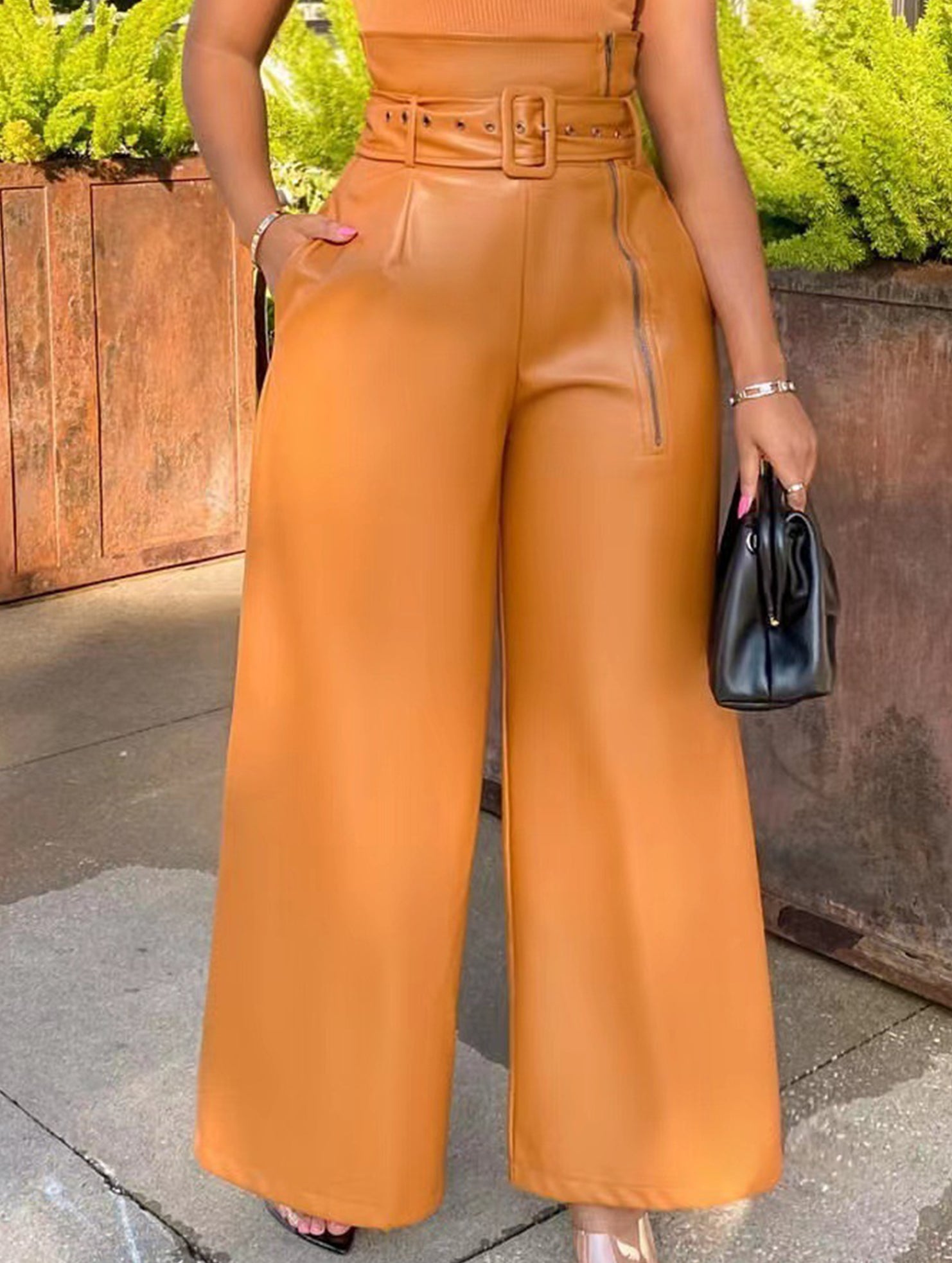 High Waist PU Leather Wide Leg Pants_CWBLP01521