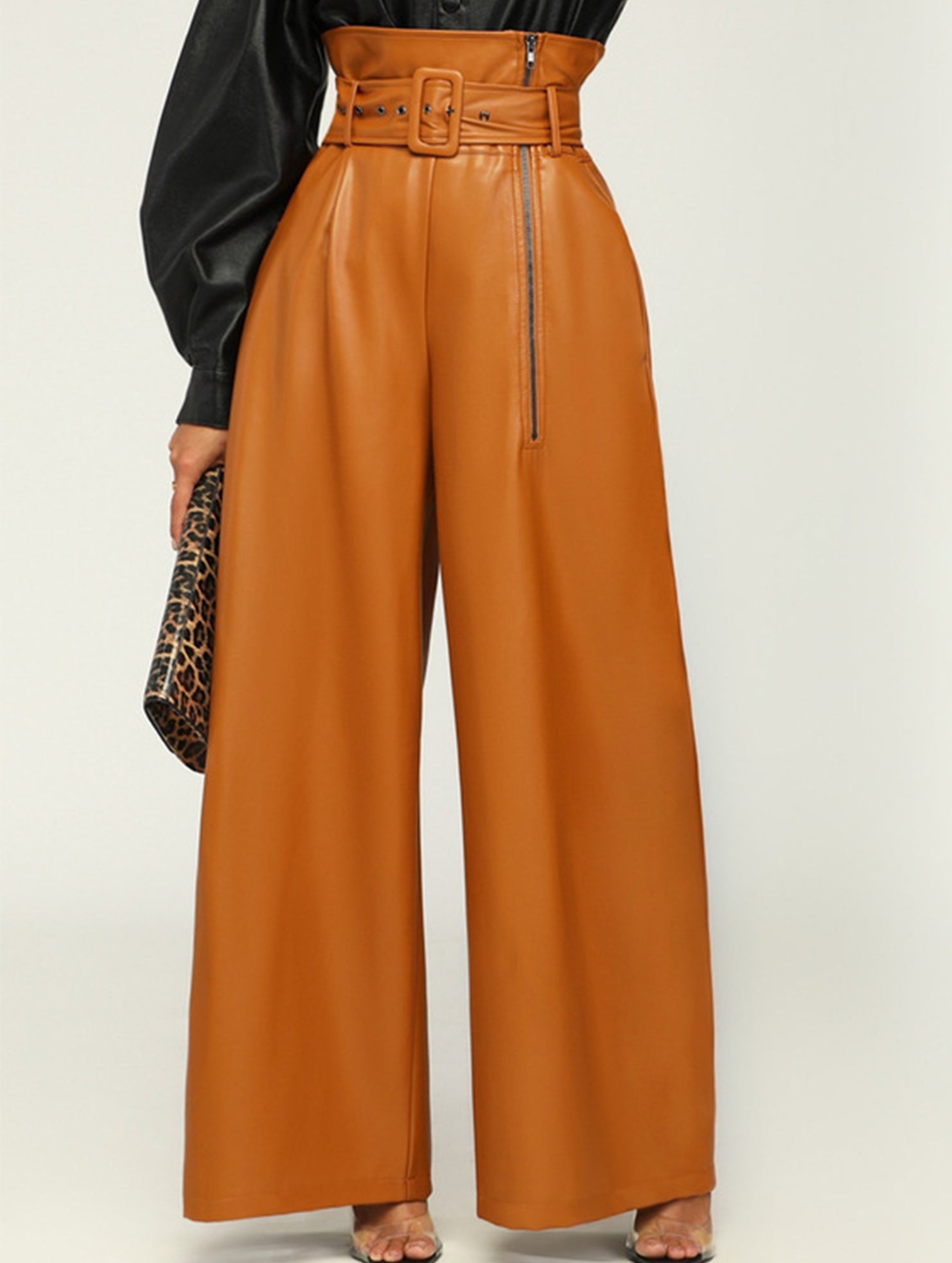 High Waist PU Leather Wide Leg Pants_CWBLP01521