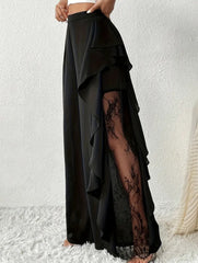 Lace Mesh High Waist Slit Wide Leg Pants_CWBLP01525