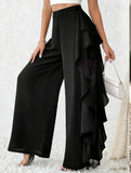 Lace Mesh High Waist Slit Wide Leg Pants_CWBLP01525