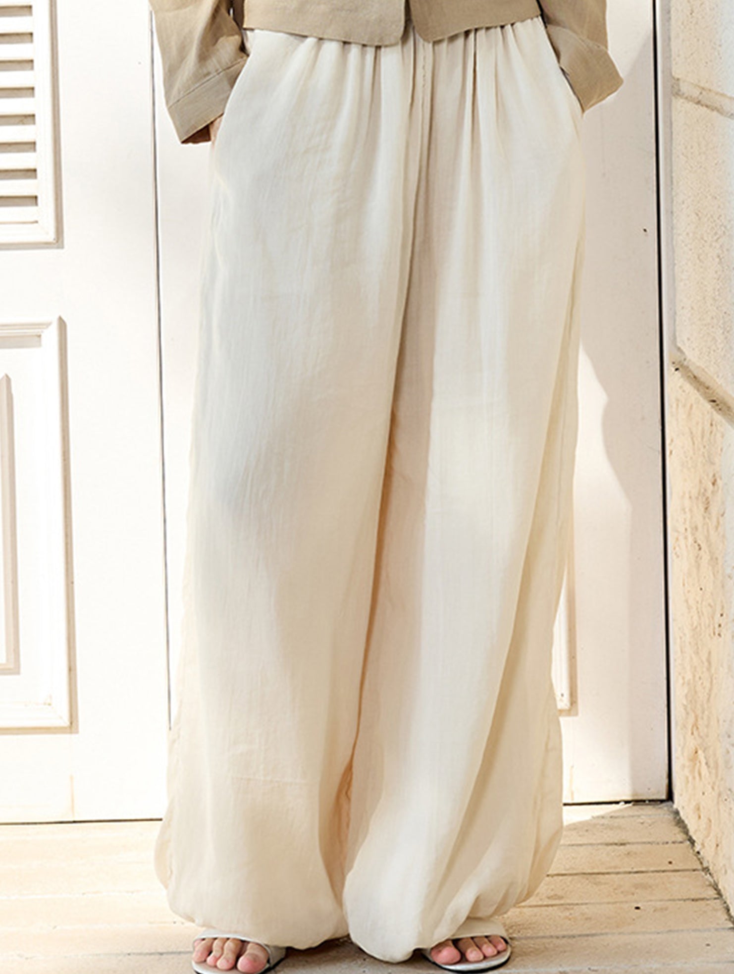 Tencel Ramie Balloon Pants Wide Leg Trousers_CWBLP01529