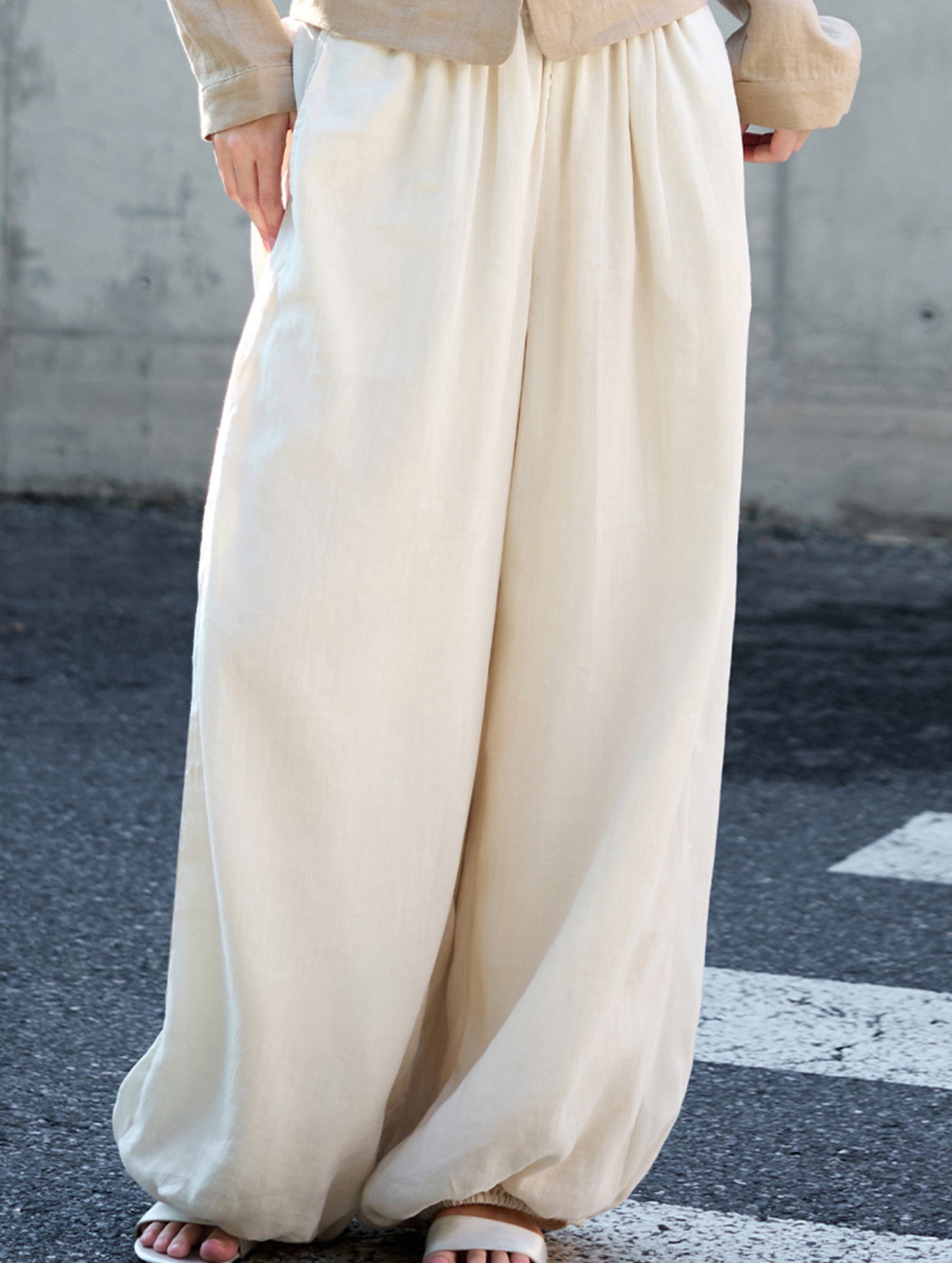 Tencel Ramie Balloon Pants Wide Leg Trousers_CWBLP01529