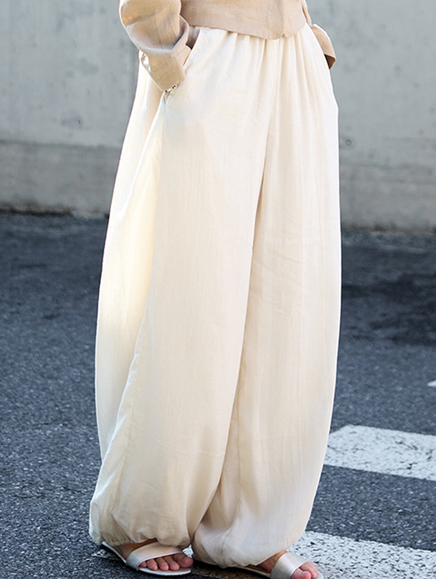 Tencel Ramie Balloon Pants Wide Leg Trousers_CWBLP01529