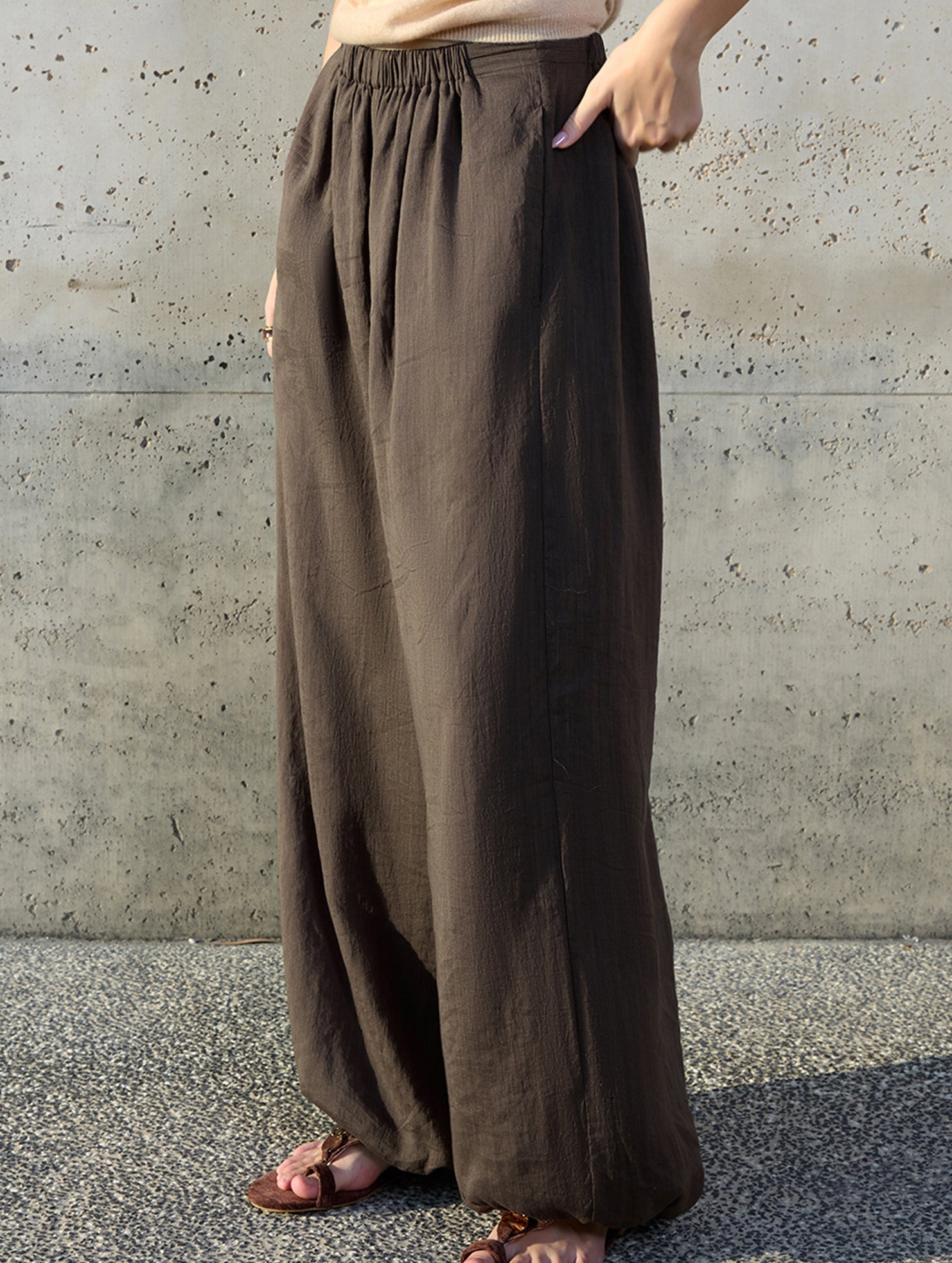 Tencel Ramie Balloon Pants Wide Leg Trousers_CWBLP01529