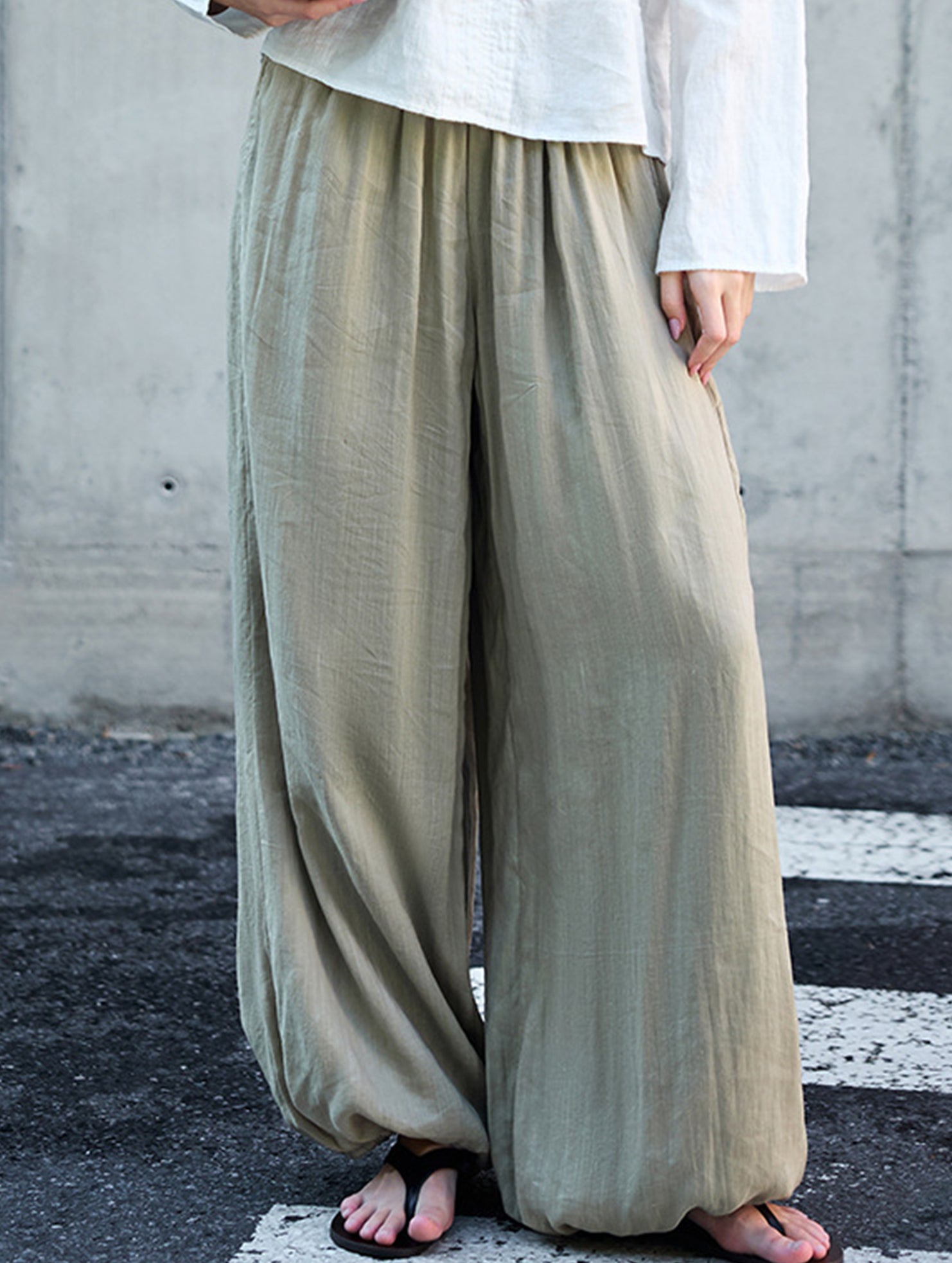 Tencel Ramie Balloon Pants Wide Leg Trousers_CWBLP01529