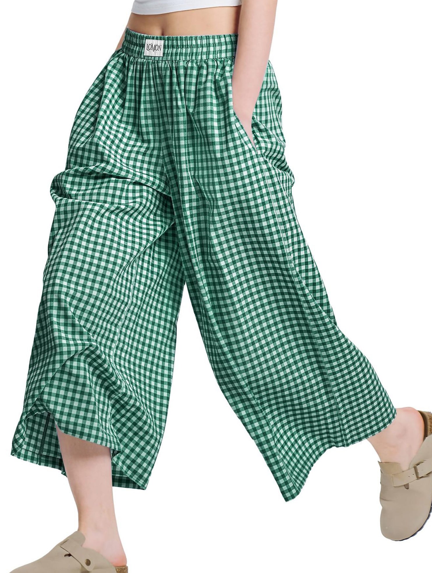 Women's plaid casual loose-fitting wide-leg pants_CWBLP01534