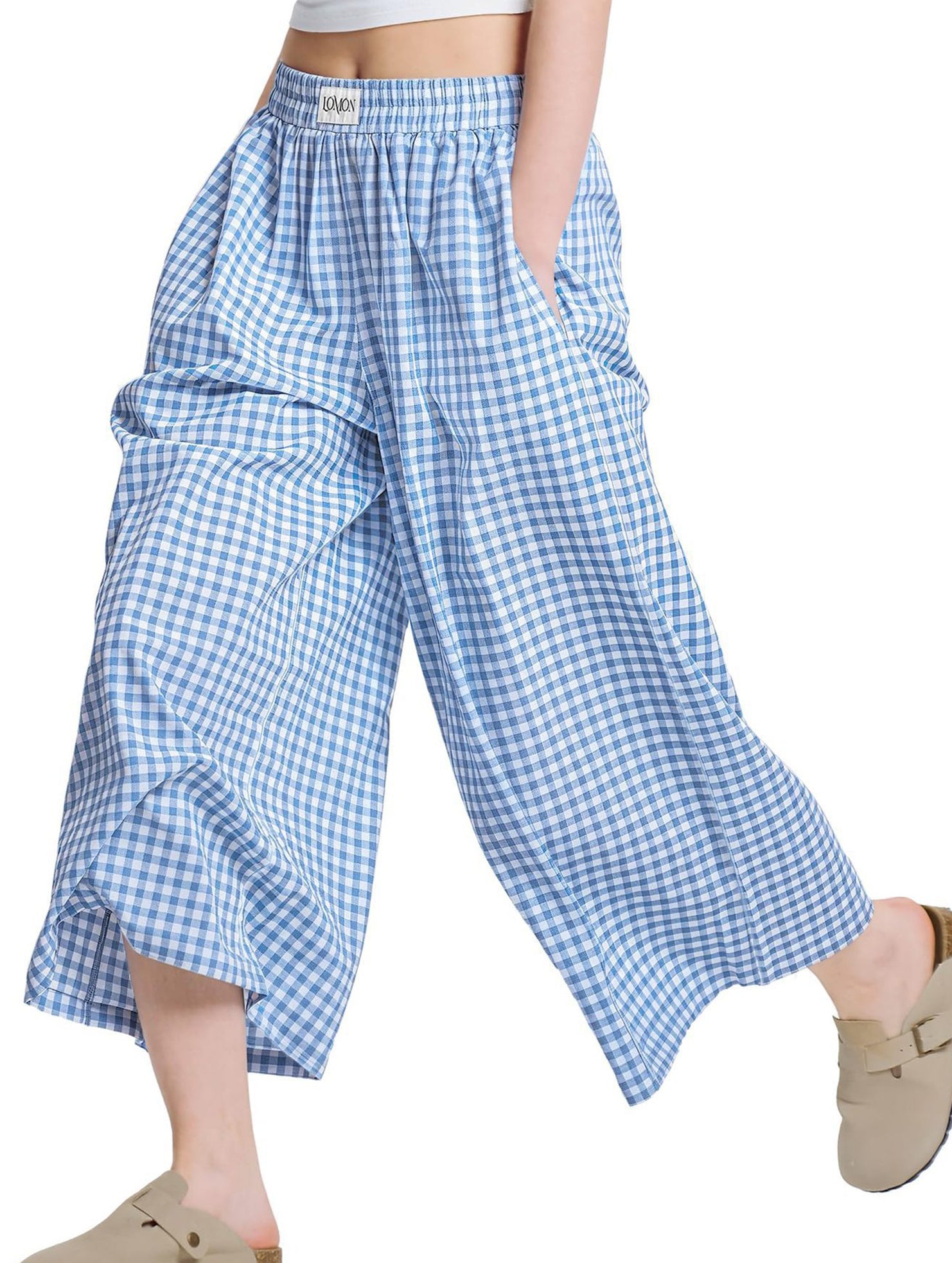 Women's plaid casual loose-fitting wide-leg pants_CWBLP01534