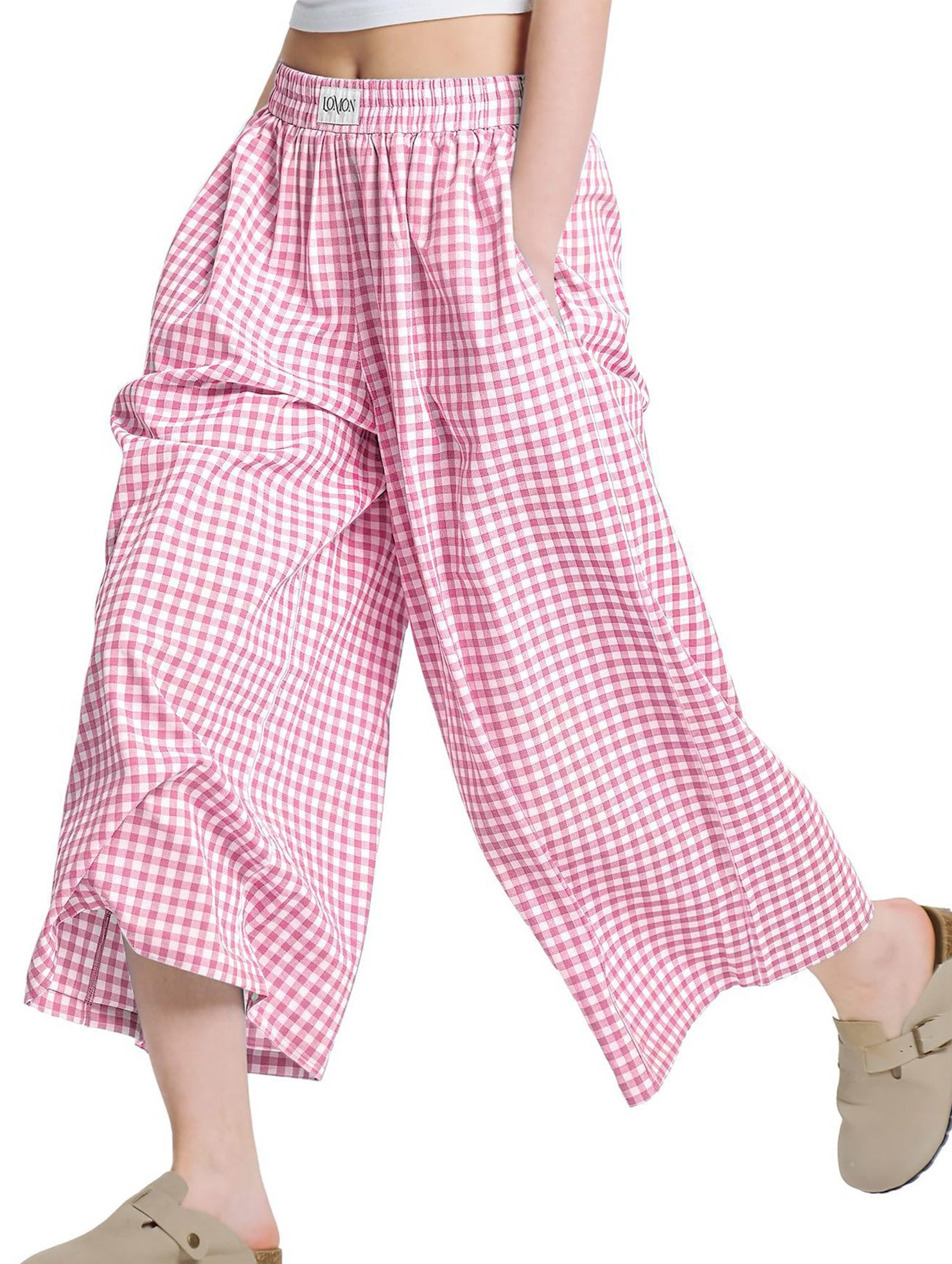 Women's plaid casual loose-fitting wide-leg pants_CWBLP01534