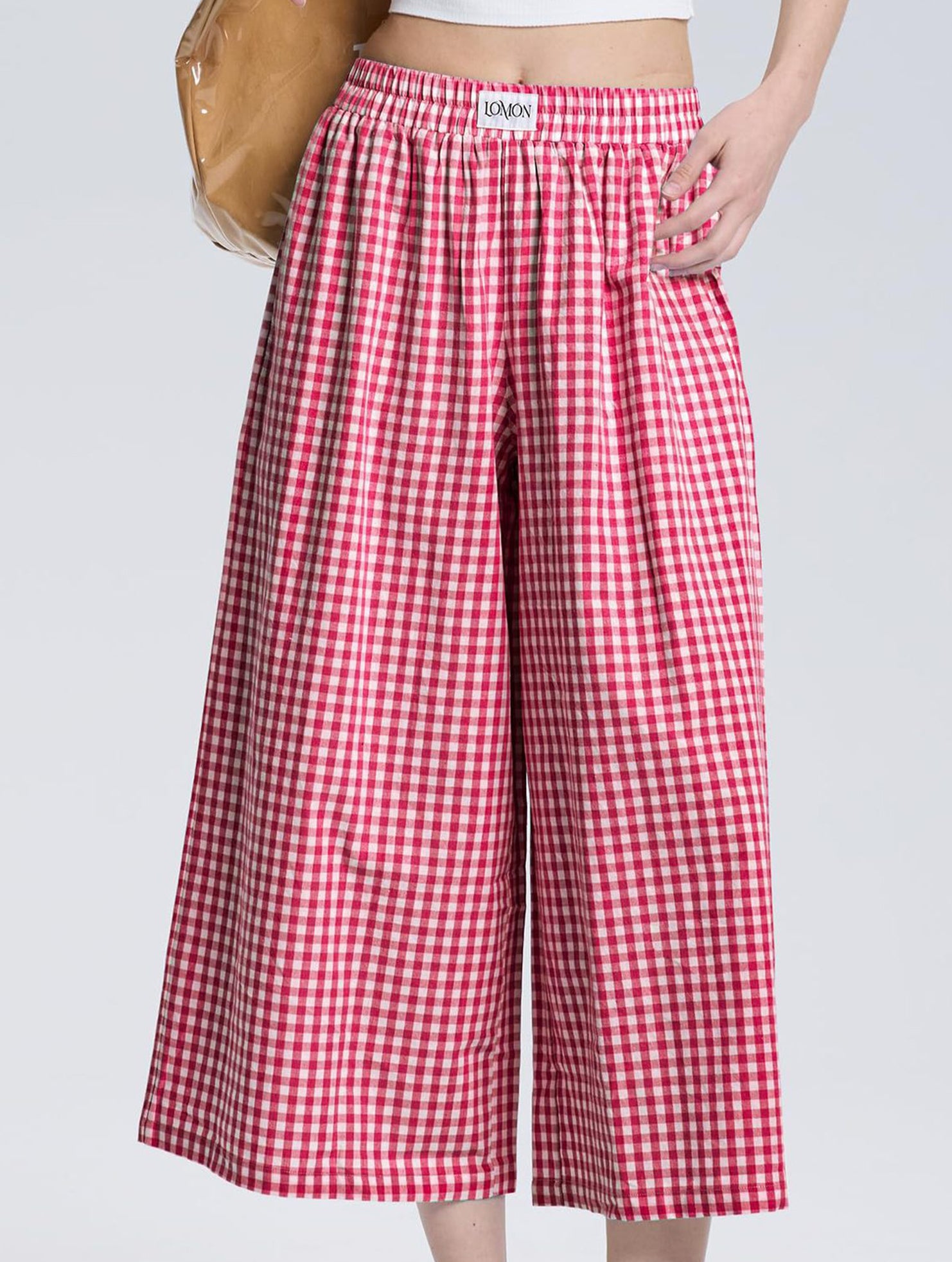 Women's plaid casual loose-fitting wide-leg pants_CWBLP01534