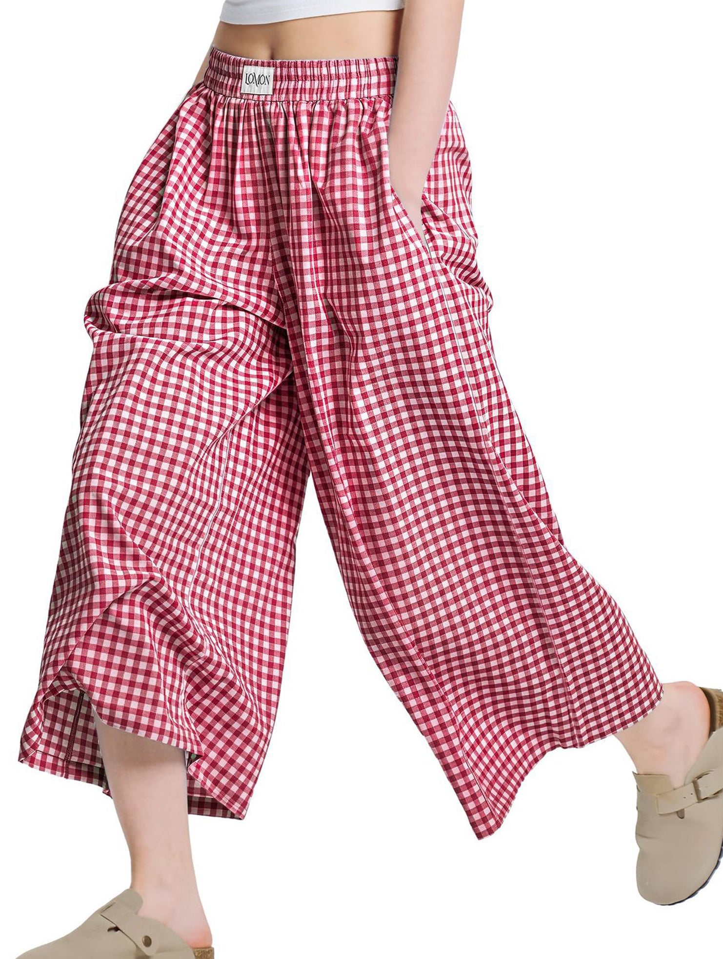 Women's plaid casual loose-fitting wide-leg pants_CWBLP01534