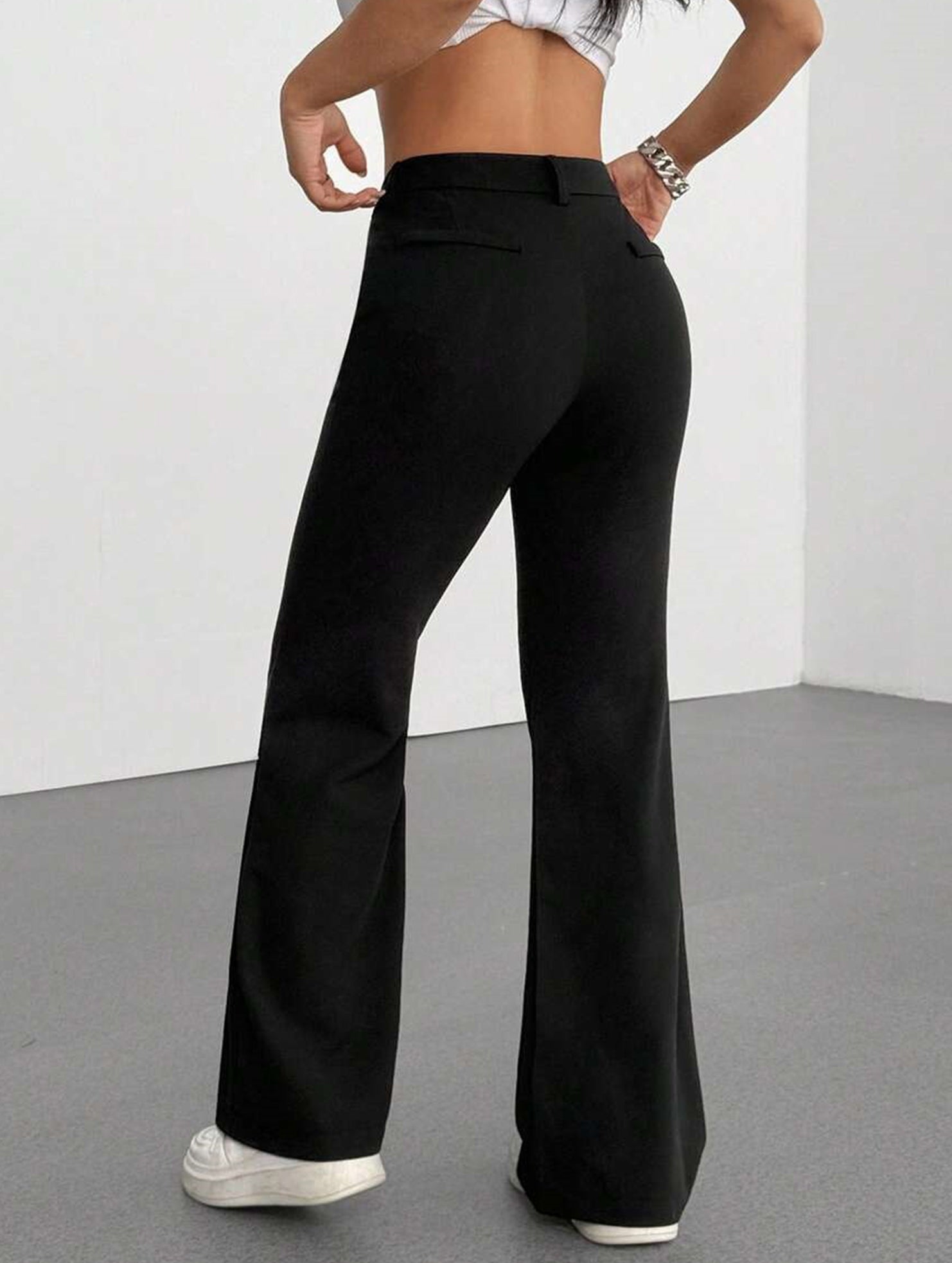 High Waist Slight Flare Pocket Pants_CWBLP01545
