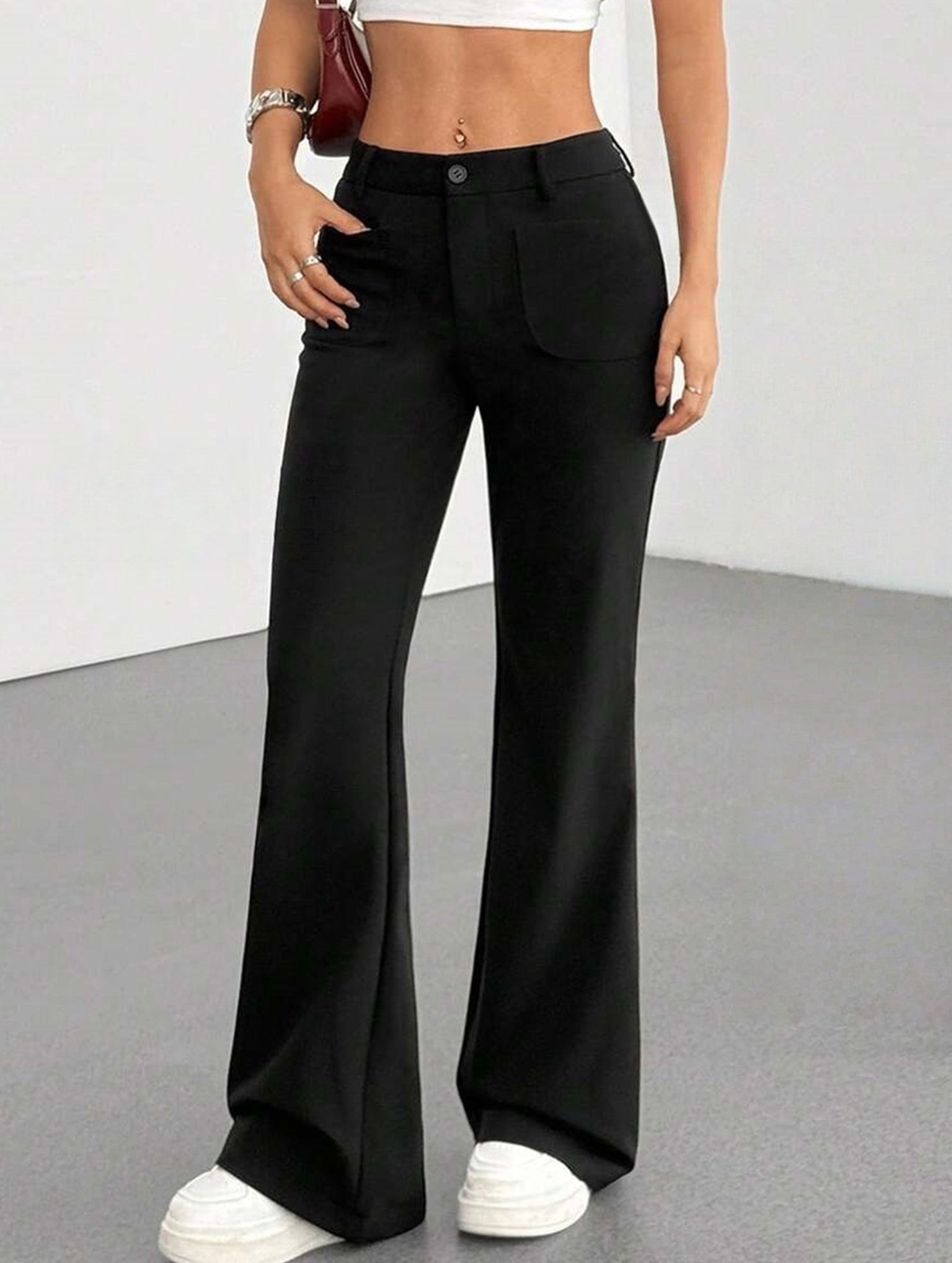 High Waist Slight Flare Pocket Pants_CWBLP01545