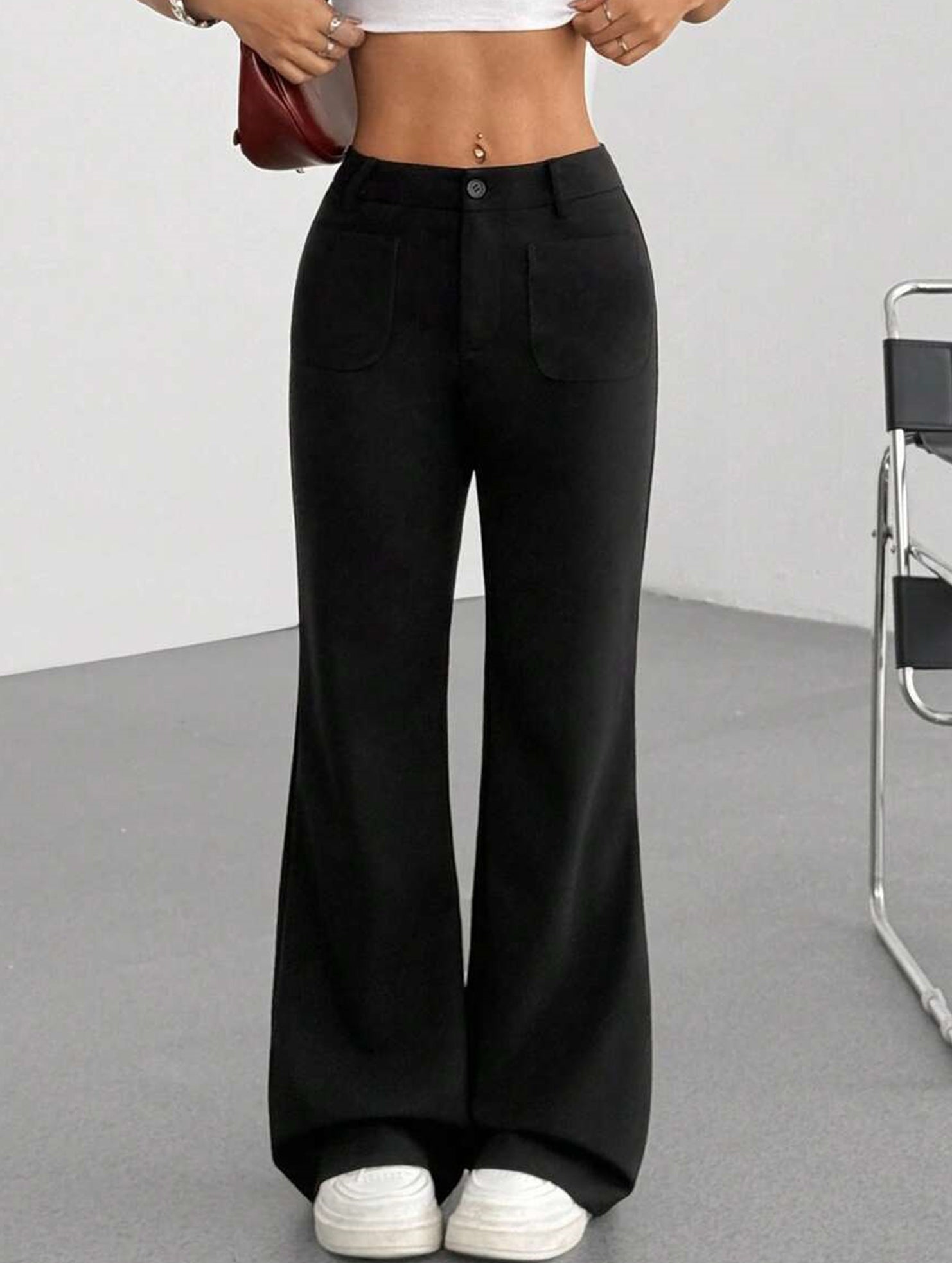 High Waist Slight Flare Pocket Pants_CWBLP01545