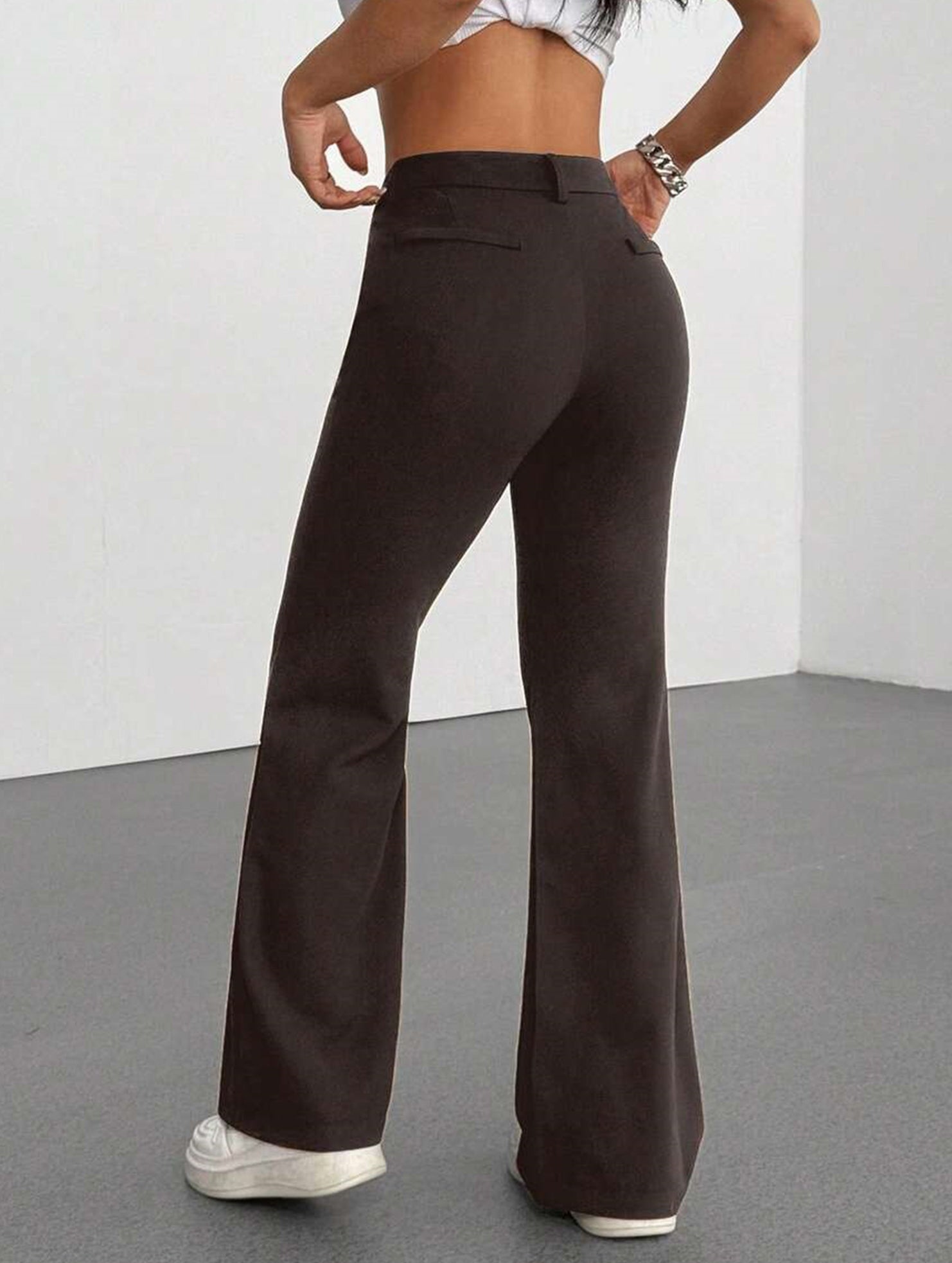 High Waist Slight Flare Pocket Pants_CWBLP01545
