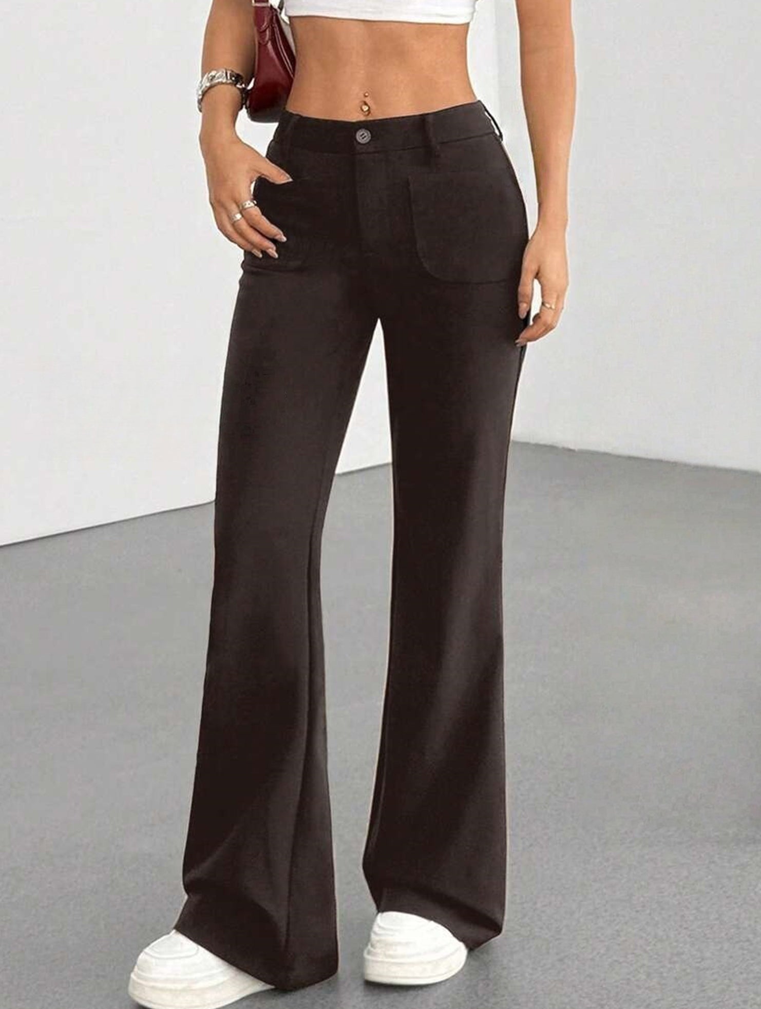High Waist Slight Flare Pocket Pants_CWBLP01545