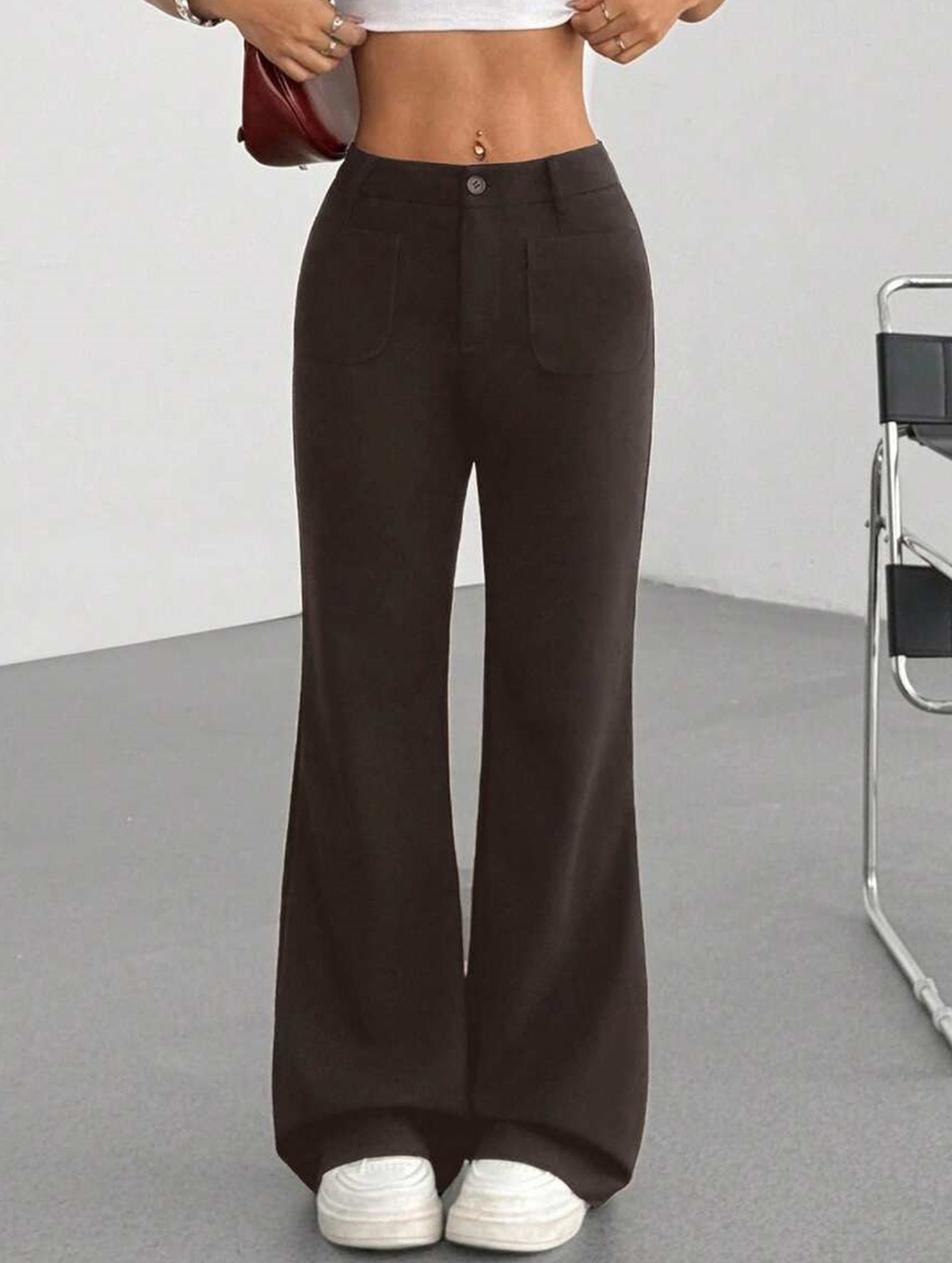 High Waist Slight Flare Pocket Pants_CWBLP01545