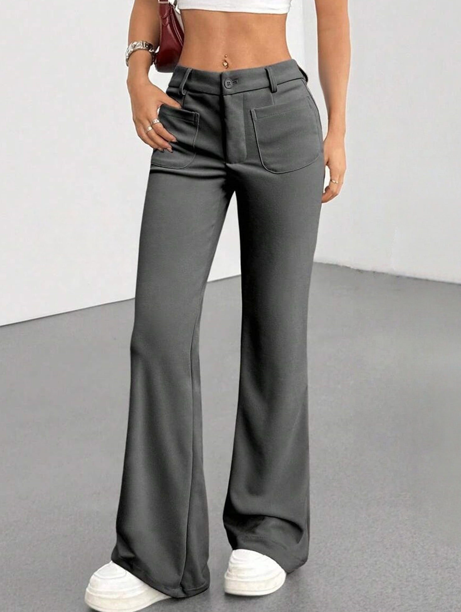 High Waist Slight Flare Pocket Pants_CWBLP01545