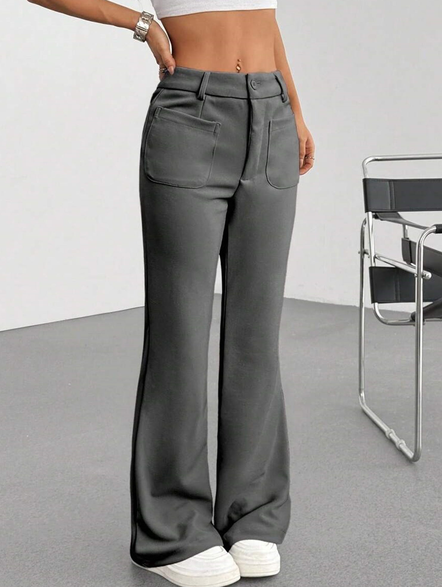 High Waist Slight Flare Pocket Pants_CWBLP01545